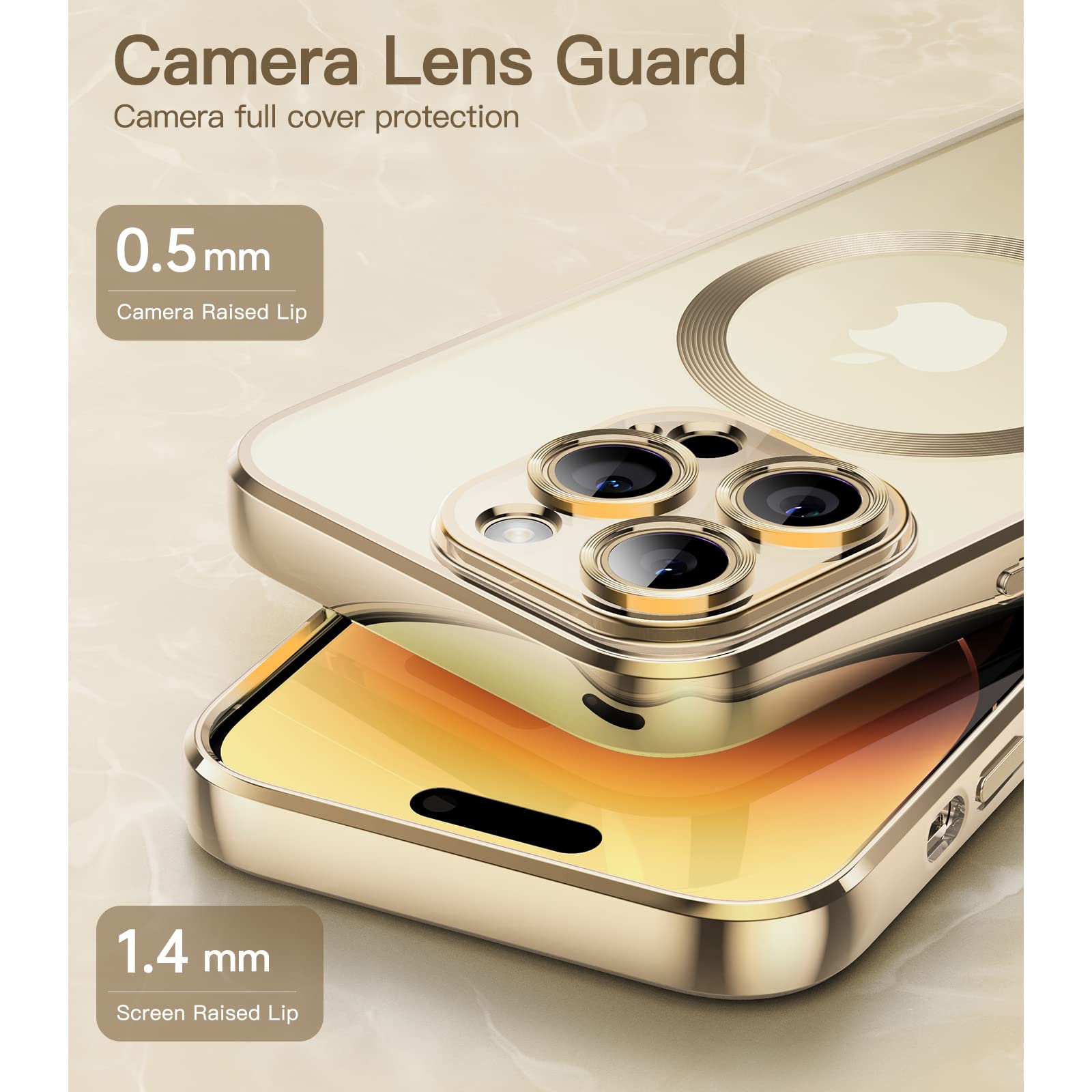 JETech Soft Clear Case for iPhone 14 Pro 6.1-Inch - Shockproof TPU Phone Cover with Full Camera Protection & MagSafe Wireless Charging Compatibility (Gold) | Perfect for Everyday Use, Travel & Work Protection