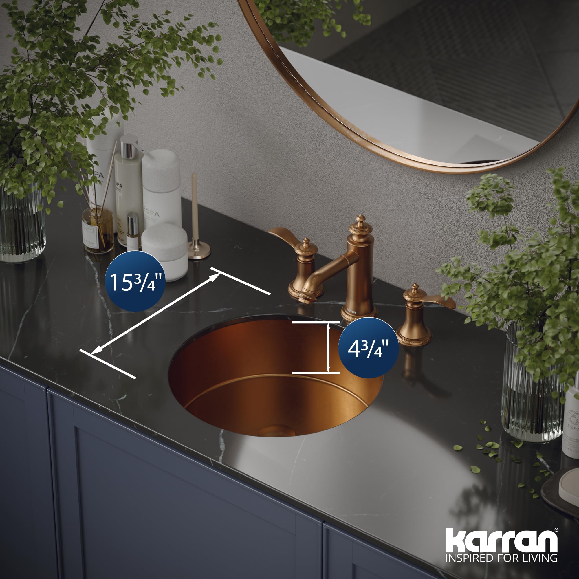 Karran Cinox Brushed Copper Stainless Steel Round Undermount Kitchen Sink - Durable & Stylish for Modern Farmhouse, Restaurant, and Home Remodeling