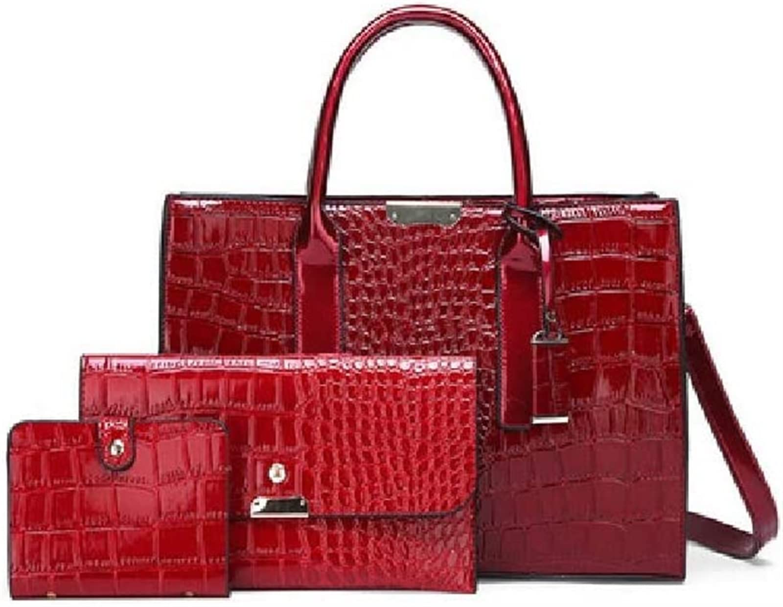 YQBUER Women's PU Leather Tote Bag Crossbody Purse with Wristlet & Card Holder Wallet Set (3-Piece) - Red | Stylish Handbag for Work, Shopping & Travel Accessories