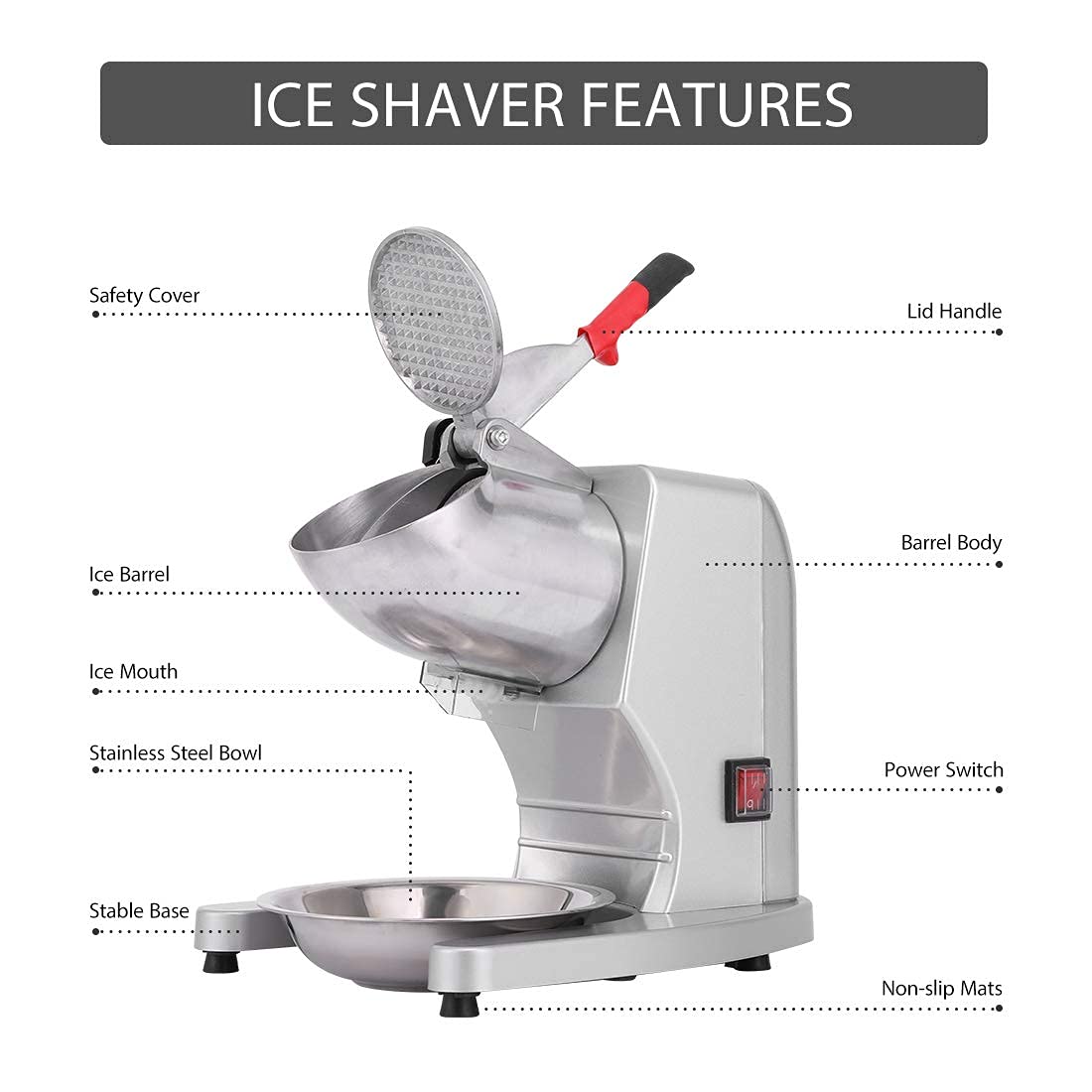 VIVOHOME 11 Inch Electric Dual Blade Ice Crusher Shaver - Snow Cone Maker Machine & Automatic Ice Shaver for Home, Parties, and Commercial Use - Perfect for Cocktails, Smoothies, and Frozen Treats