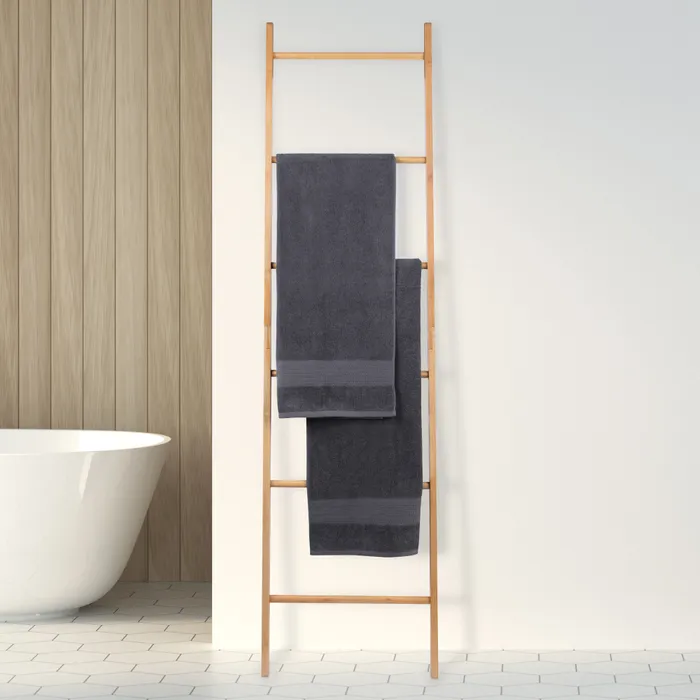 6-Step Bamboo Towel Ladder 180cm - Space Saving Bathroom Organizer for Towels, Robes & Blankets - Perfect for Spa, Home, Gym & Hotel Use
