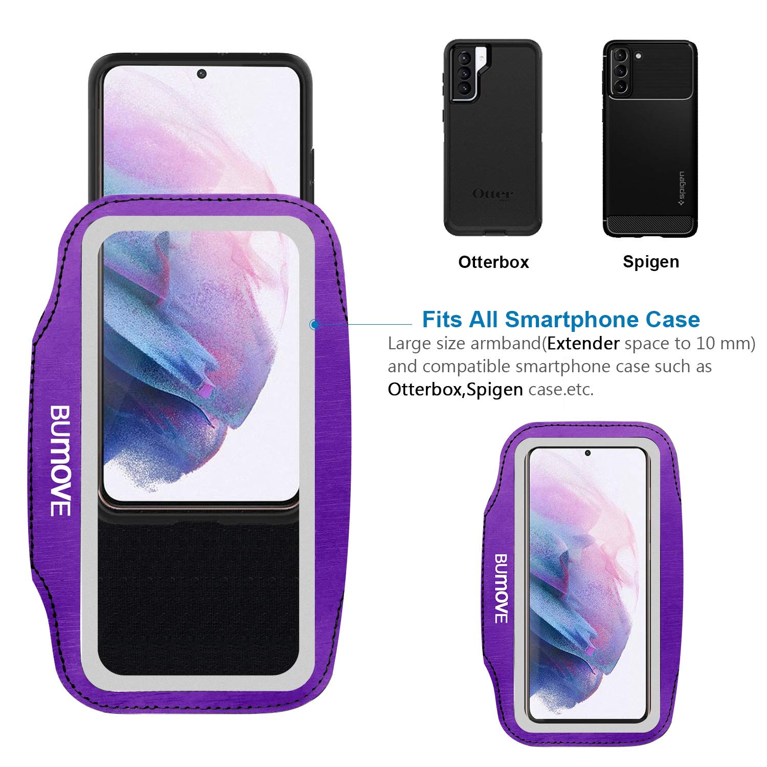 Samsung Galaxy S25/S24/S23/S22/S21/S20/S10 Running Armband with Card Holder - Adjustable Phone Armband for Gym, Workouts, Jogging & Sports (Purple) - Perfect for Running, Cycling & Fitness Activities