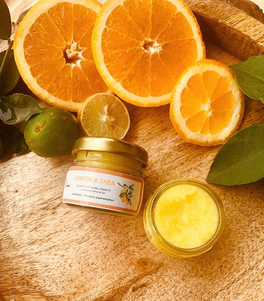 Aster Lemon & Shea Lip Scrub - Natural Exfoliating Lip Treatment for Dark Lips, 20g | Lightens & Softens Lips | Paraben & Sulfate Free | Perfect for Pre-Lipstick Prep & Night Care Routine