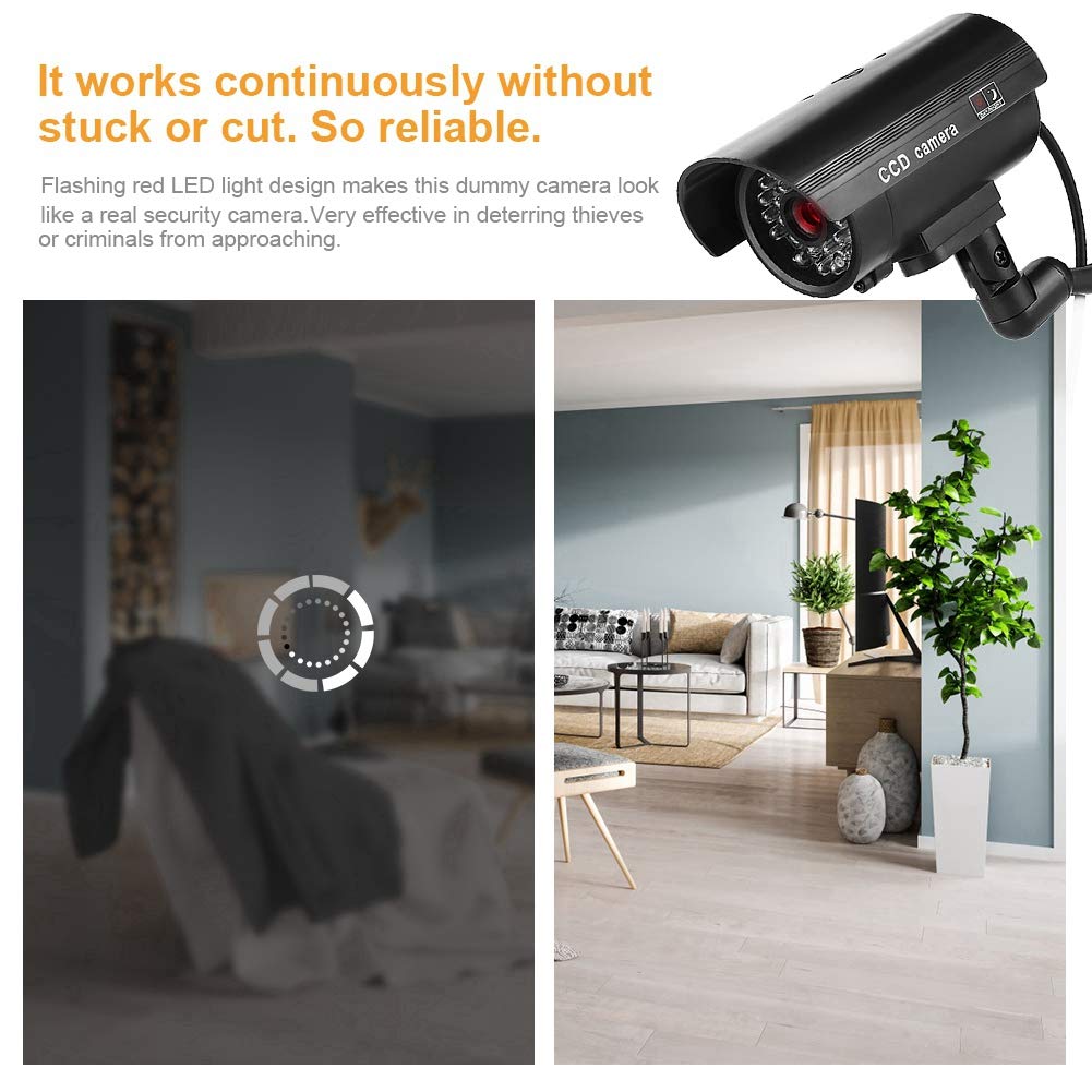 Dummy Security Camera with LED Red Flashing Light - Fake CCTV Surveillance Camera for Home & Business Anti-Theft Protection - Ideal for Indoor/Outdoor Use as Theft Deterrent
