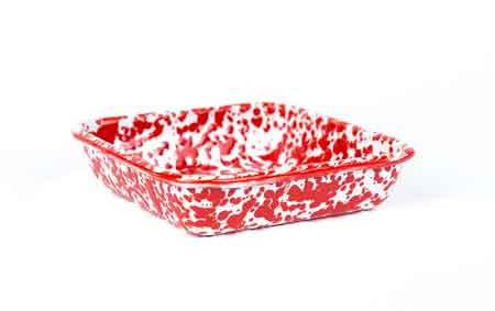 Vintage Small Square Enamelware Dish 4.75 Inch - Red Marble Pattern Rust-Proof Serving Plate for Picnics, Camping & Farmhouse Kitchen Decor