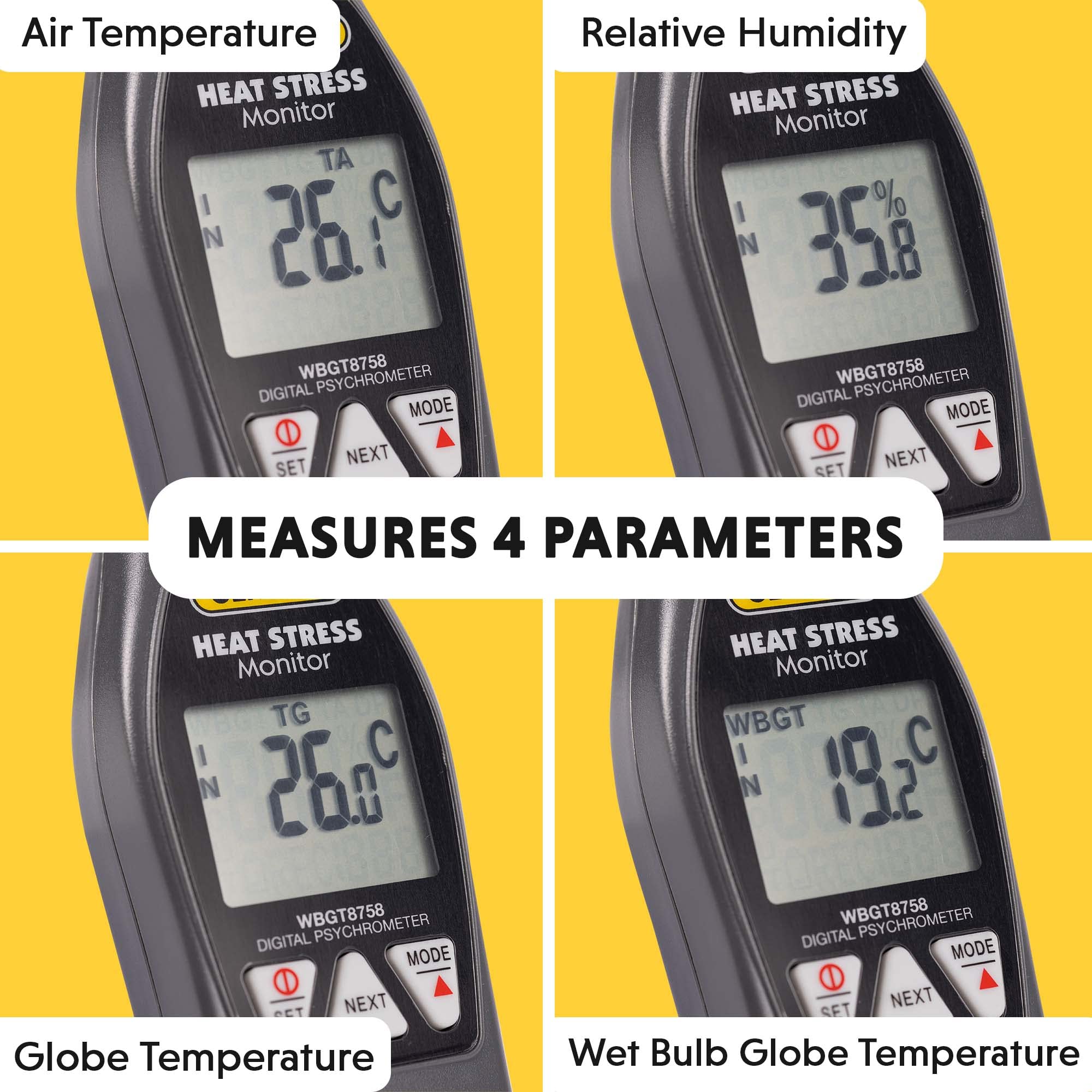 General Tools WBGT8758 Handheld Heat Stress Monitor with Brass Black Ball - Measures 32°F to 122°F & 0-100% RH - Ideal for Workplace Safety, Industrial Hygiene, and Outdoor Activity Monitoring