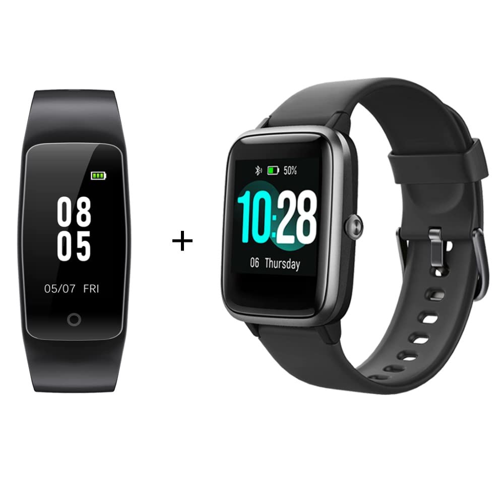 GRV 2 Pack Fitness Tracker & Smartwatch Set - S1 Activity Tracker & FC1 Smart Watch for Women & Men, IP68 Waterproof, Heart Rate Monitor, Step Counter, Sleep Tracking - Perfect for Gym, Running & Daily Use