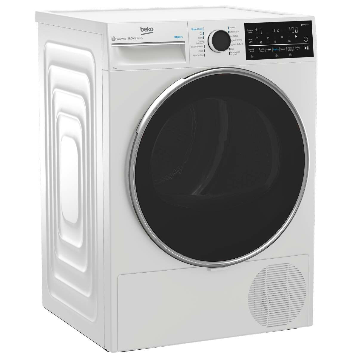Beko 9KG WiFi Smart Sensor Heat Pump Dryer with Steam Function - Energy Efficient, Quiet Laundry Appliance for Home & Apartment Use (Model BDPB904HW) | Perfect for Small Families & Space-Saving Laundry Rooms