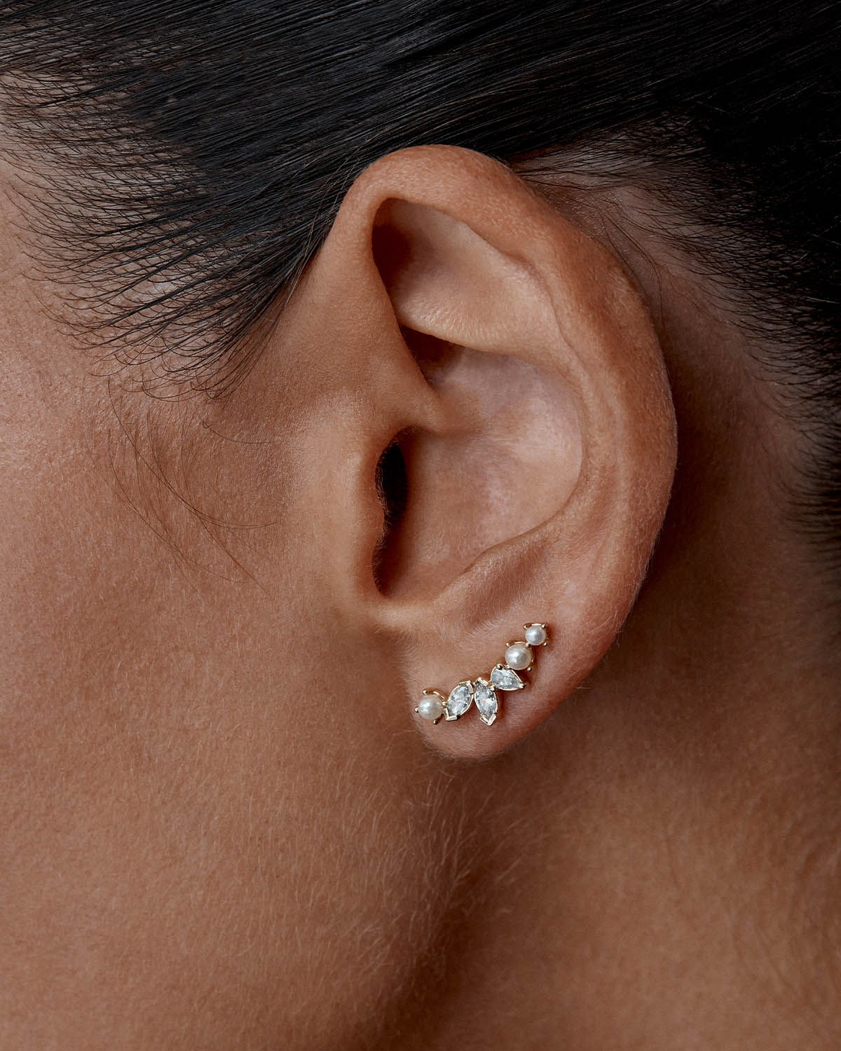 14K Solid Gold Lab Grown Diamond Ear Crawler Earrings - Elegant Floral Design for Women, Perfect for Weddings, Parties & Special Occasions