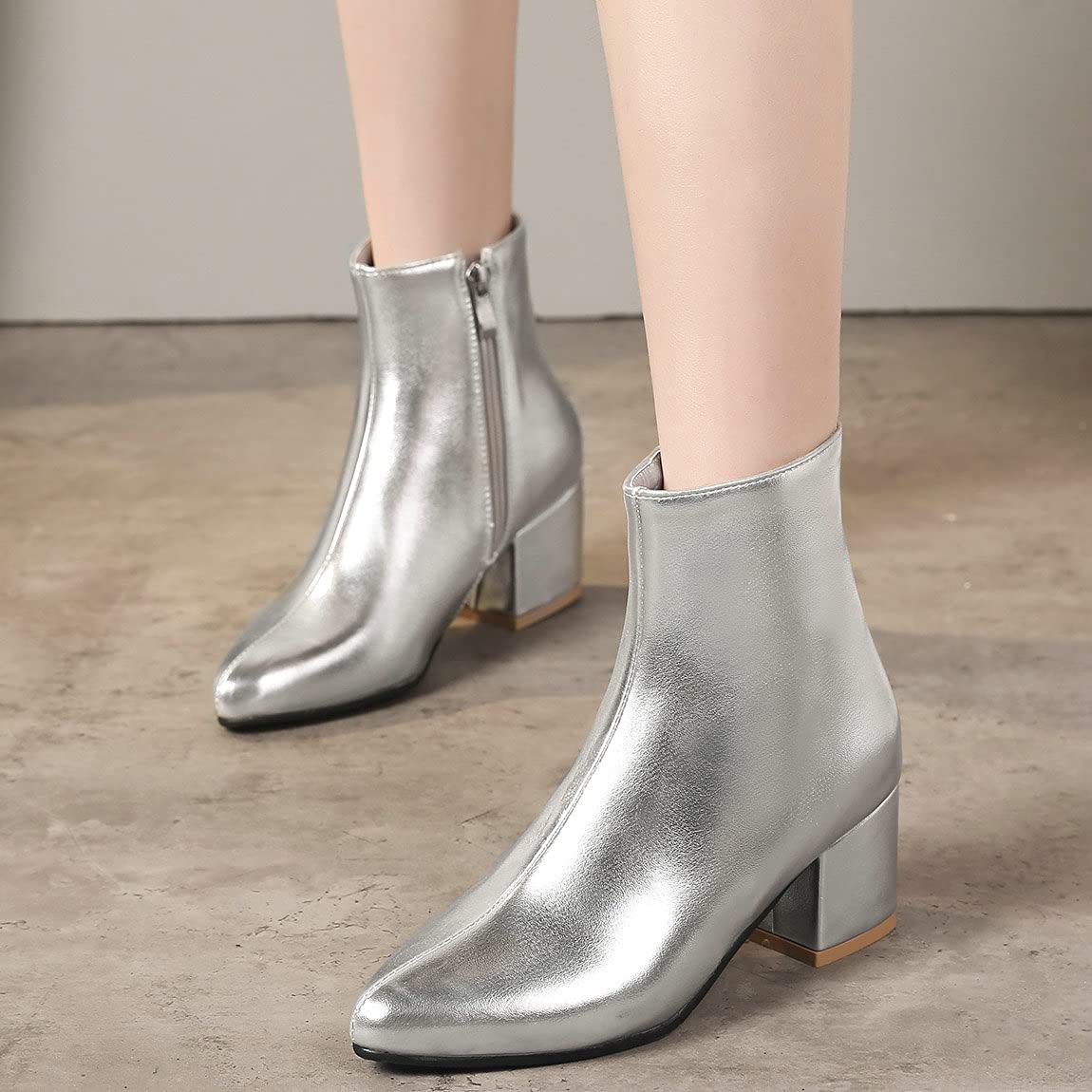 Trendy Women's Chunky Ankle Boots - High Heel Booties with Pointed Toe & Side Zipper | Perfect for Fall Fashion, Office Wear & Night Out Outfits