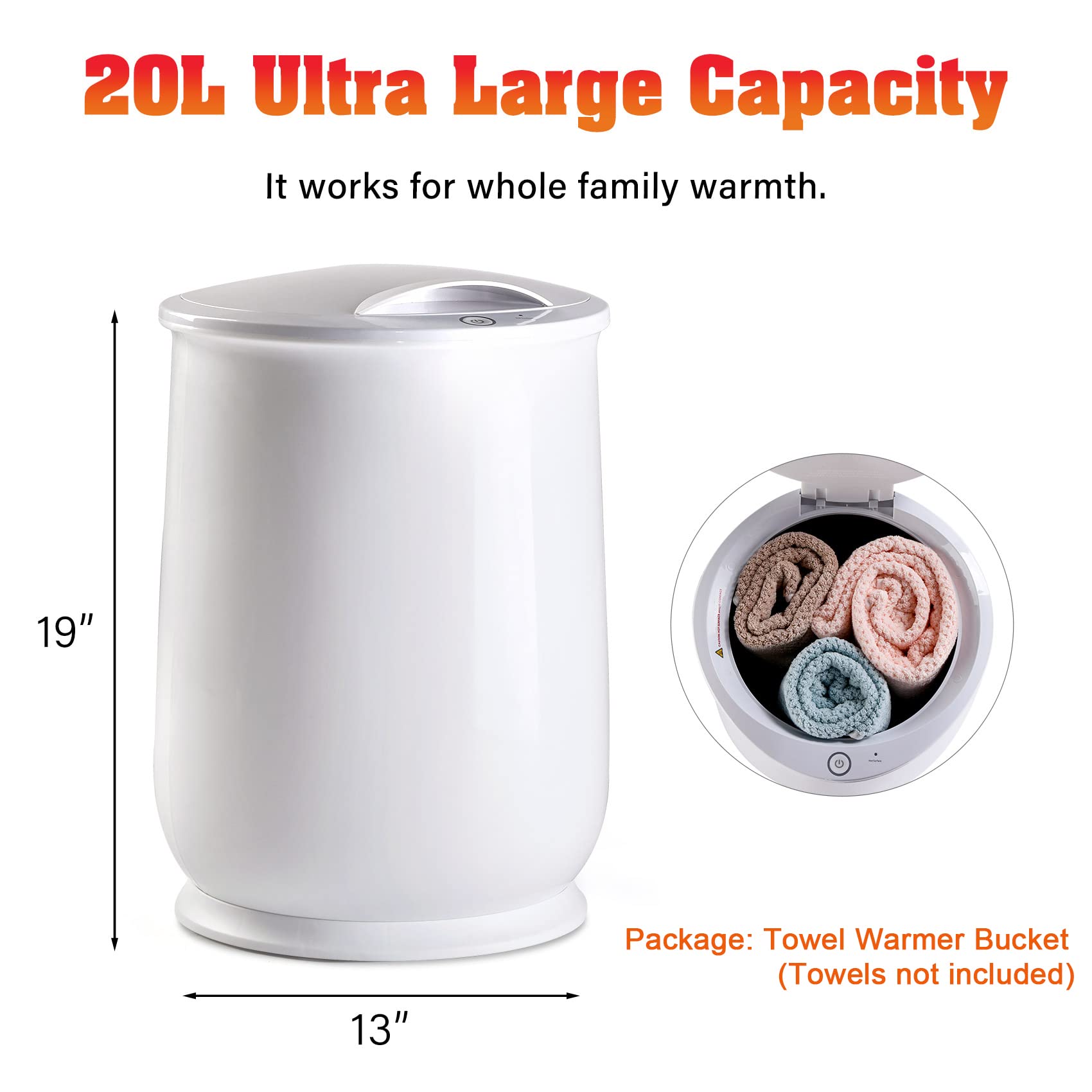 TCFUNDY 20L Large Towel Warmer Bucket with Flip-Lid & Auto Shut Off - Fast Heating in 10 Minutes for Bath Towels, Blankets & Robes - Perfect for Spa, Bathroom & Home Relaxation