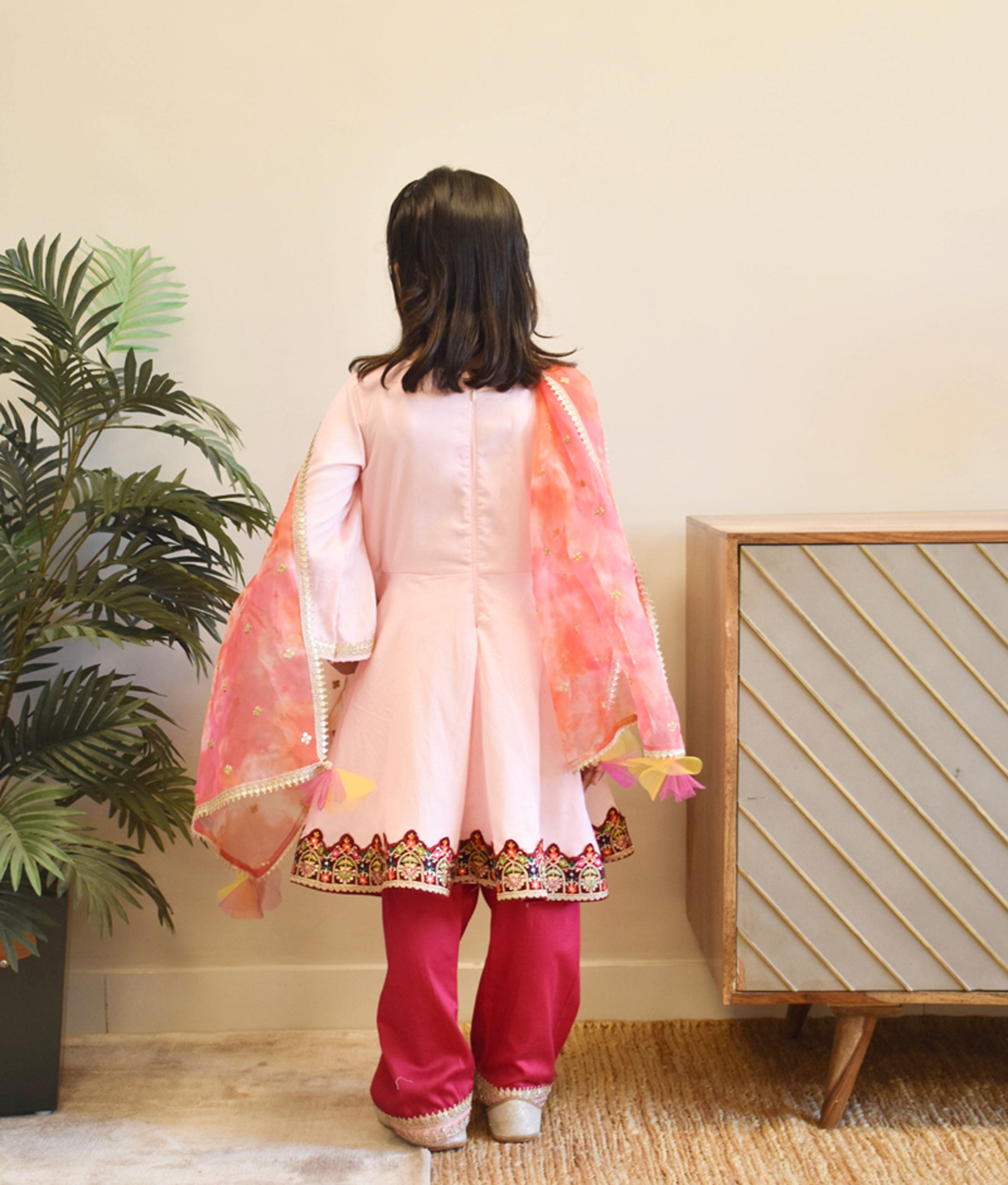 **Pre-Order Baby Pink Kurti with Pink Salwar for Girls – Traditional Indian Outfit for Festivals, Parties & Special Occasions**