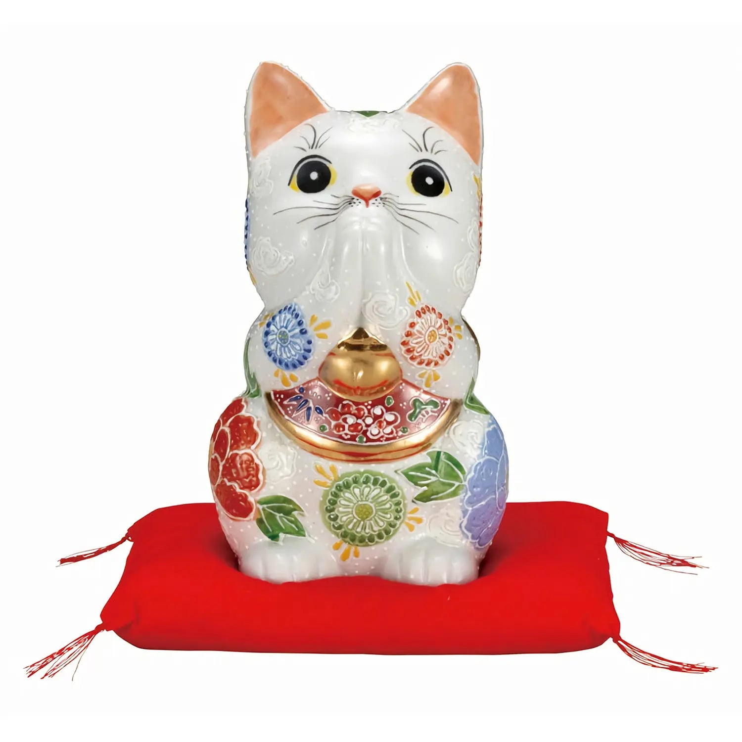Authentic Japanese Kutani Ware Porcelain Maneki Neko Lucky Cat Figurine - White 6-Inch Collectible Home Decor for Good Fortune & Office Feng Shui