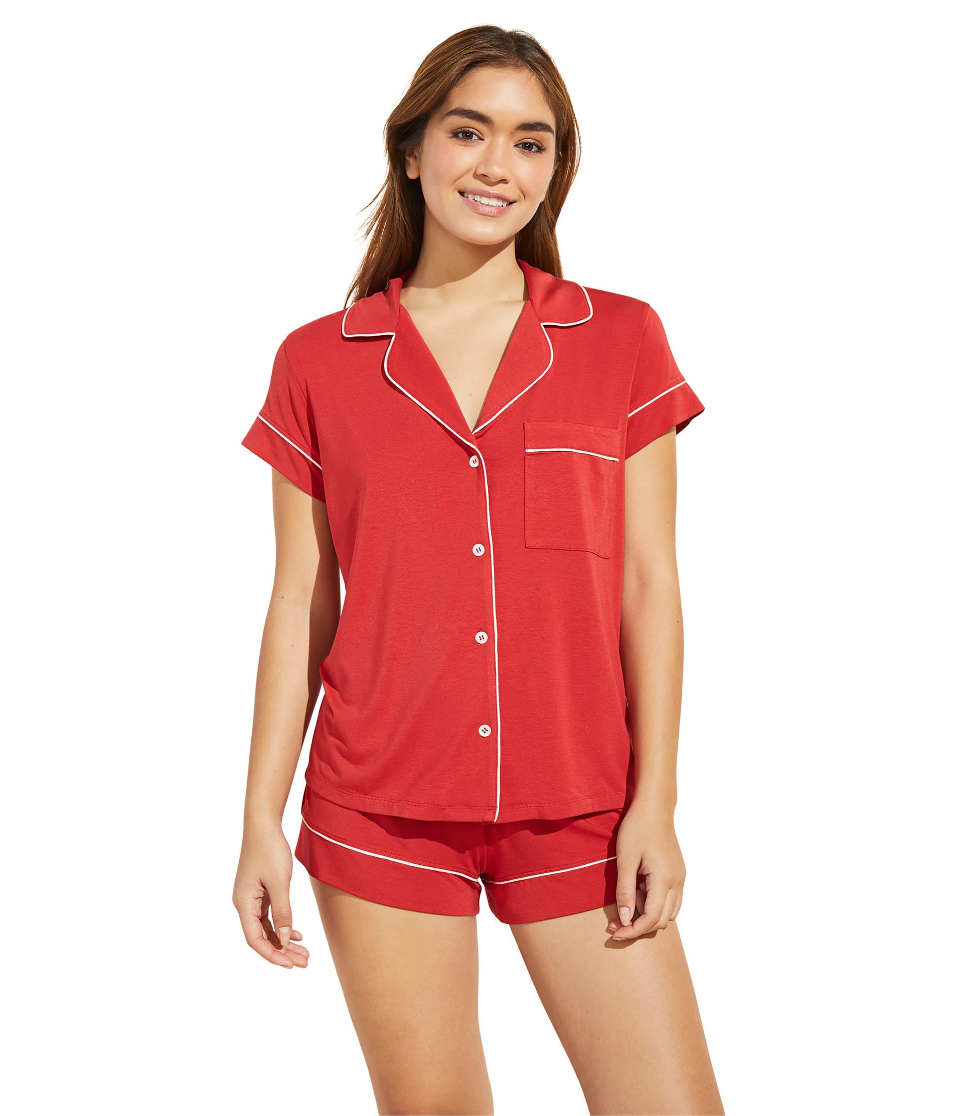 Eberjey Gisele Classic Women's Pajama Set - Soft Cotton Short Sleeve Button Down Shirt with Front Pocket & Comfortable Elastic Waist Shorts | Perfect for Lounging, Sleepwear and Relaxing at Home