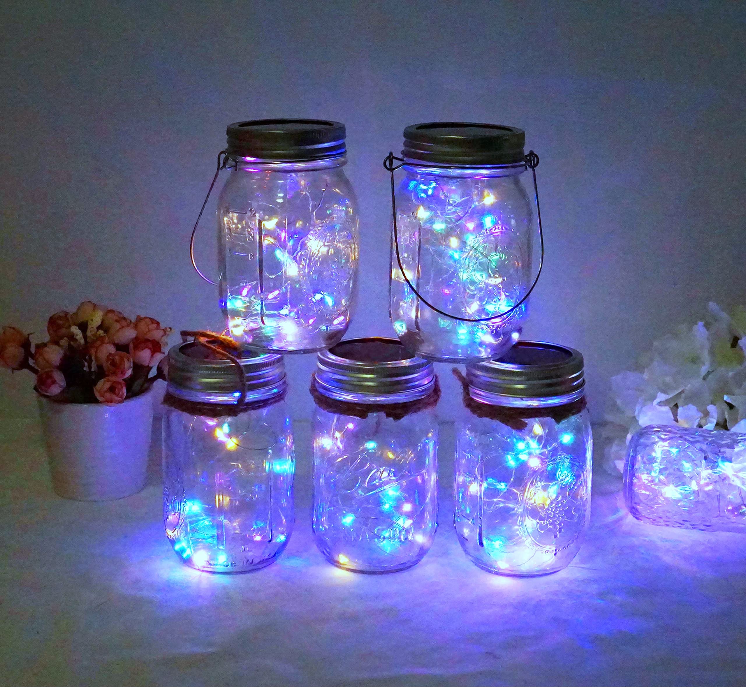 10 Pack Solar Mason Jar Lid Lights - 30 LED Waterproof Firefly Fairy String Lights with Hangers (Jars Not Included) | Outdoor Decorative Lighting for Patio, Garden, Wedding & Party Decor | Perfect for Backyard, Camping and Romantic Ambiance