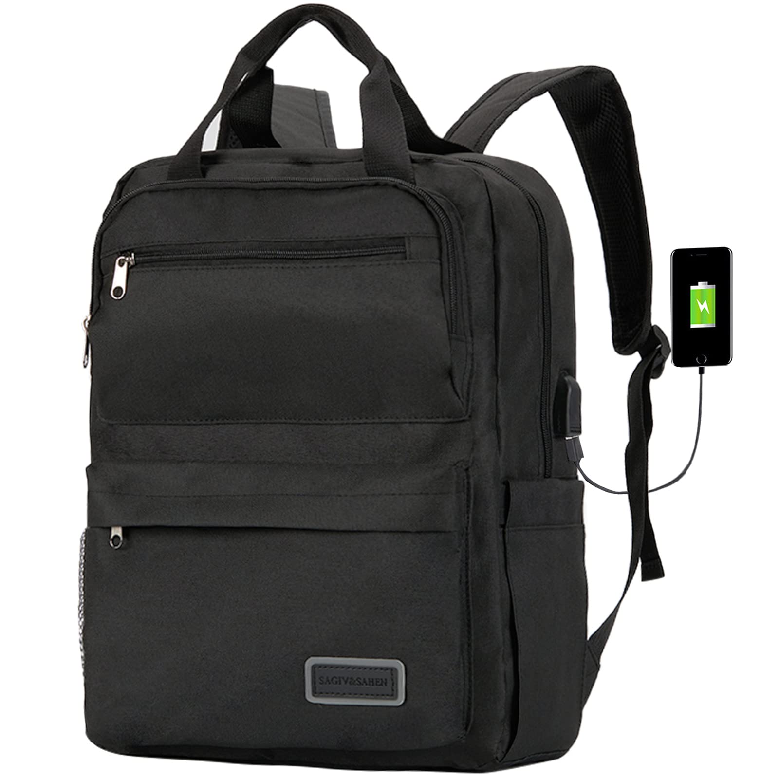 USB Charging Laptop Backpack for Women & Men - 15.6 Inch School Backpack with Charger Port for College Students, Teachers, Teens - Durable Bookbag for Work, Travel, Study (Black) - Perfect for Commuting, Campus Life & Business Trips