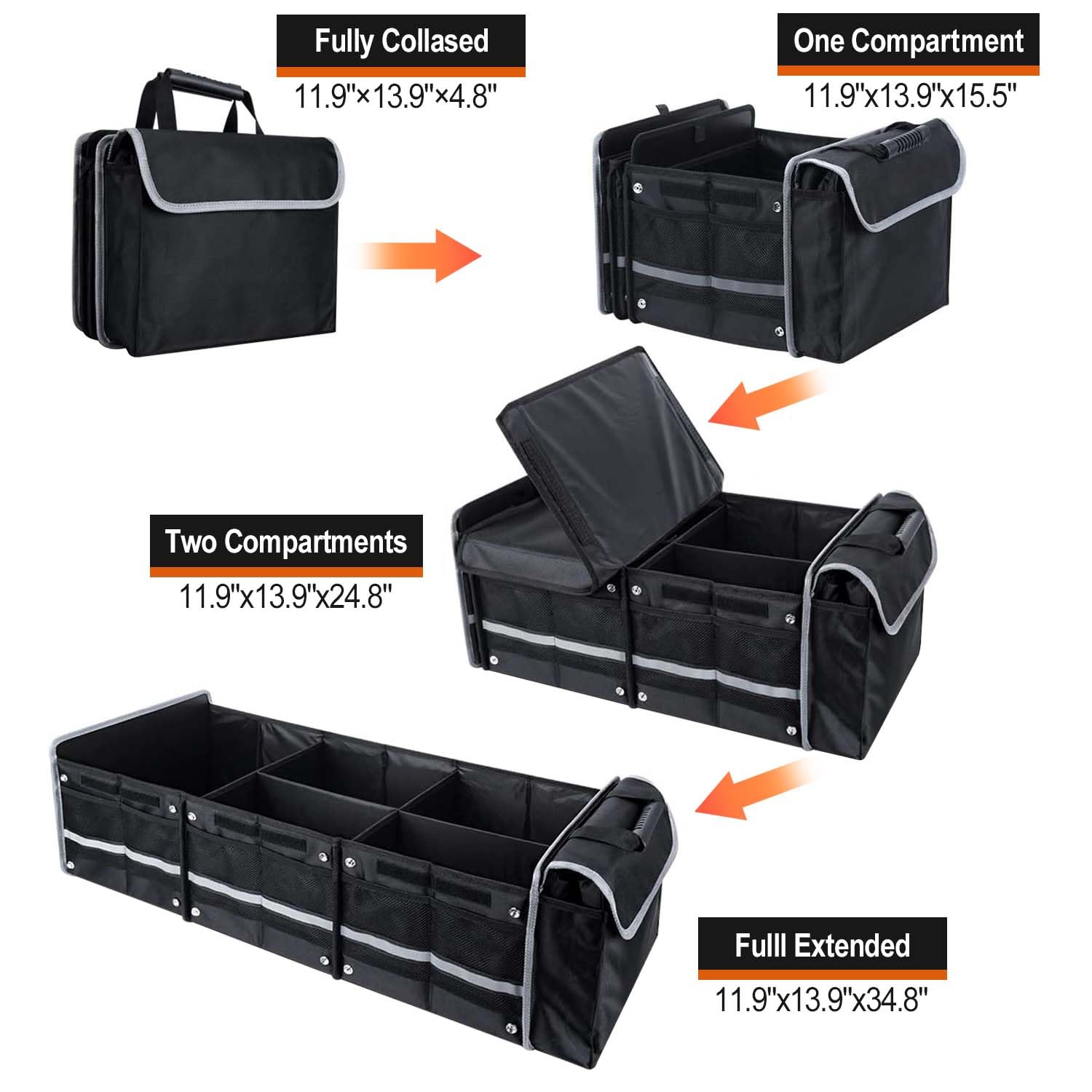 115L Car Trunk Organizer with Insulated Leakproof Cooler Bag - 4-in-1 Waterproof Portable Storage for SUV, Truck & Vehicles | Large Compartment Cargo Organizer with Cover | Perfect for Road Trips, Groceries & Outdoor Adventures
