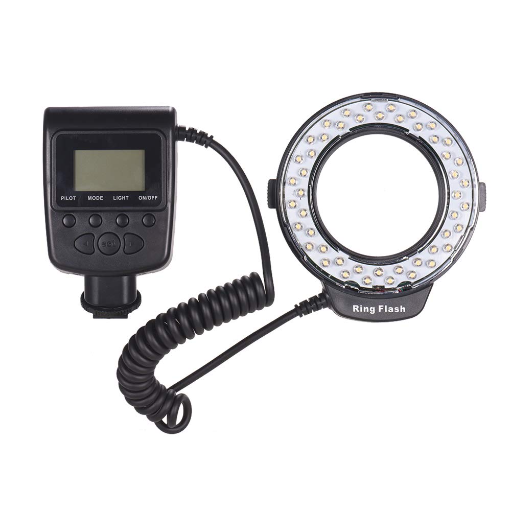 HUIOP HD-130 Macro LED Ring Flash Light with LCD Display | 3000-15000K Color Temperature | GN15 Power Control | Includes 3 Flash Diffusers & 8 Adapter Rings | Perfect for DSLR Camera Macro Photography, Product Shooting & Close-Up Portraits
