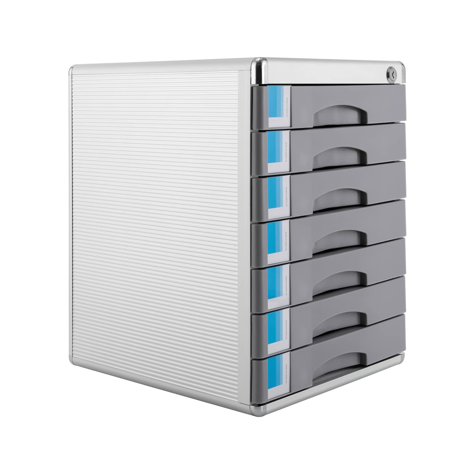 5/7 Layer Desktop Drawer Organizer with Compartments & Labels - Aluminum File Cabinet Storage with Lock for Office, Home & School Organization (7-Tier) - Perfect for Organizing Documents, Stationery & Office Supplies