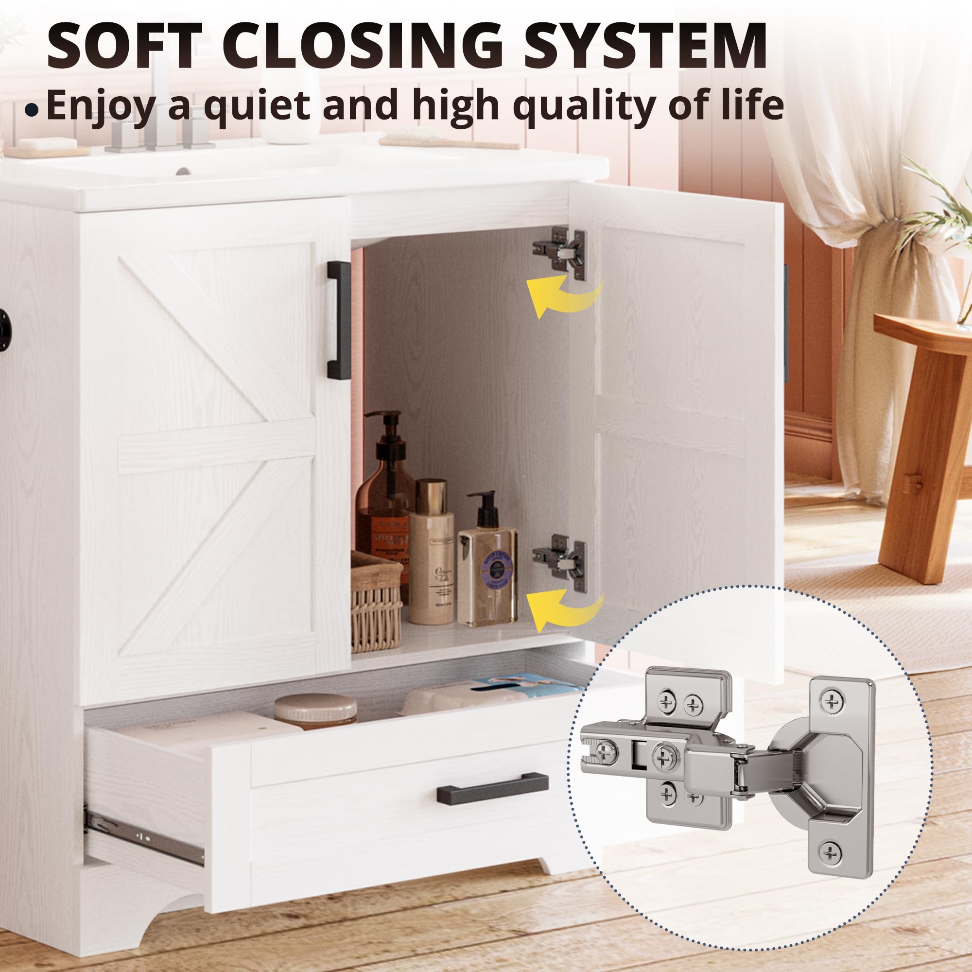 IRONCK 30 Inch Farmhouse Bathroom Vanity with Sink & Drawer - Easy to Assemble Bathroom Sink Cabinet for Modern Farmhouse, Rustic or Traditional Bathroom Decor | Perfect for Master Bath, Guest Bath or Powder Room