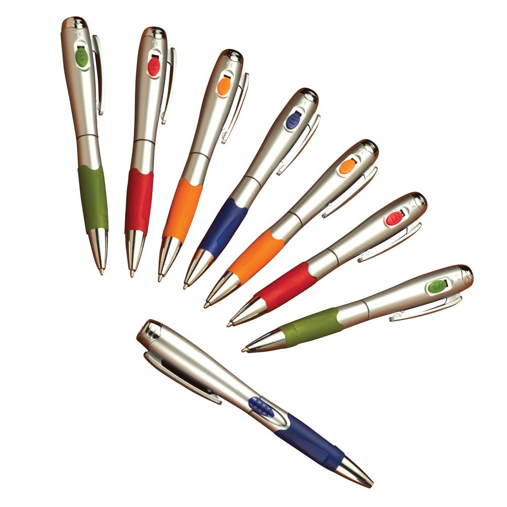 Smooth-Writing Black Ink Pens with Built-in Flashlight - 8 Pack for Office, School, and Emergency Use