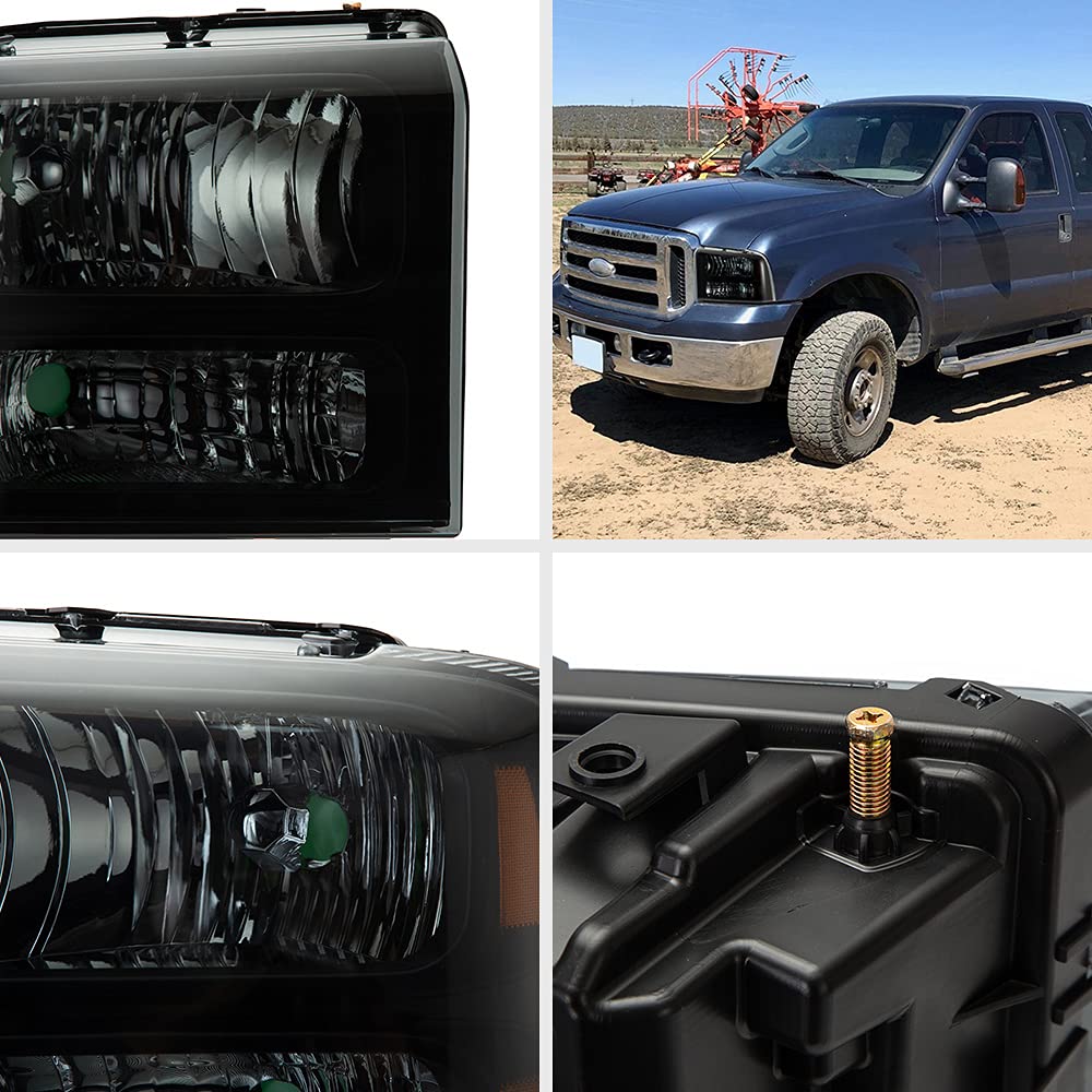 Ford F250 F350 Headlights 2005-2007 - Smoked Lens for Super Duty Trucks - Off-Road & Night Driving