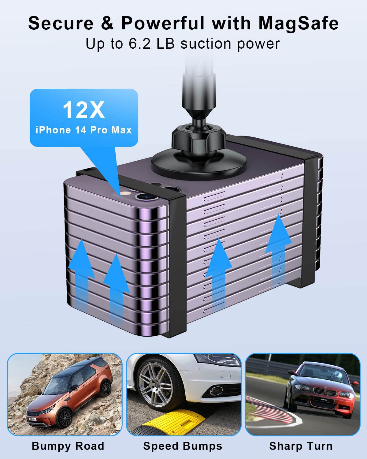 SUPERONE Magnetic Car Phone Holder for MagSafe - 20 Strongest Magnets, Adjustable Gooseneck Cup Mount Compatible with iPhone 16/15/14/13/12 Series & All Smartphones - Perfect for Hands-Free Driving, GPS Navigation & Safe Phone Access
