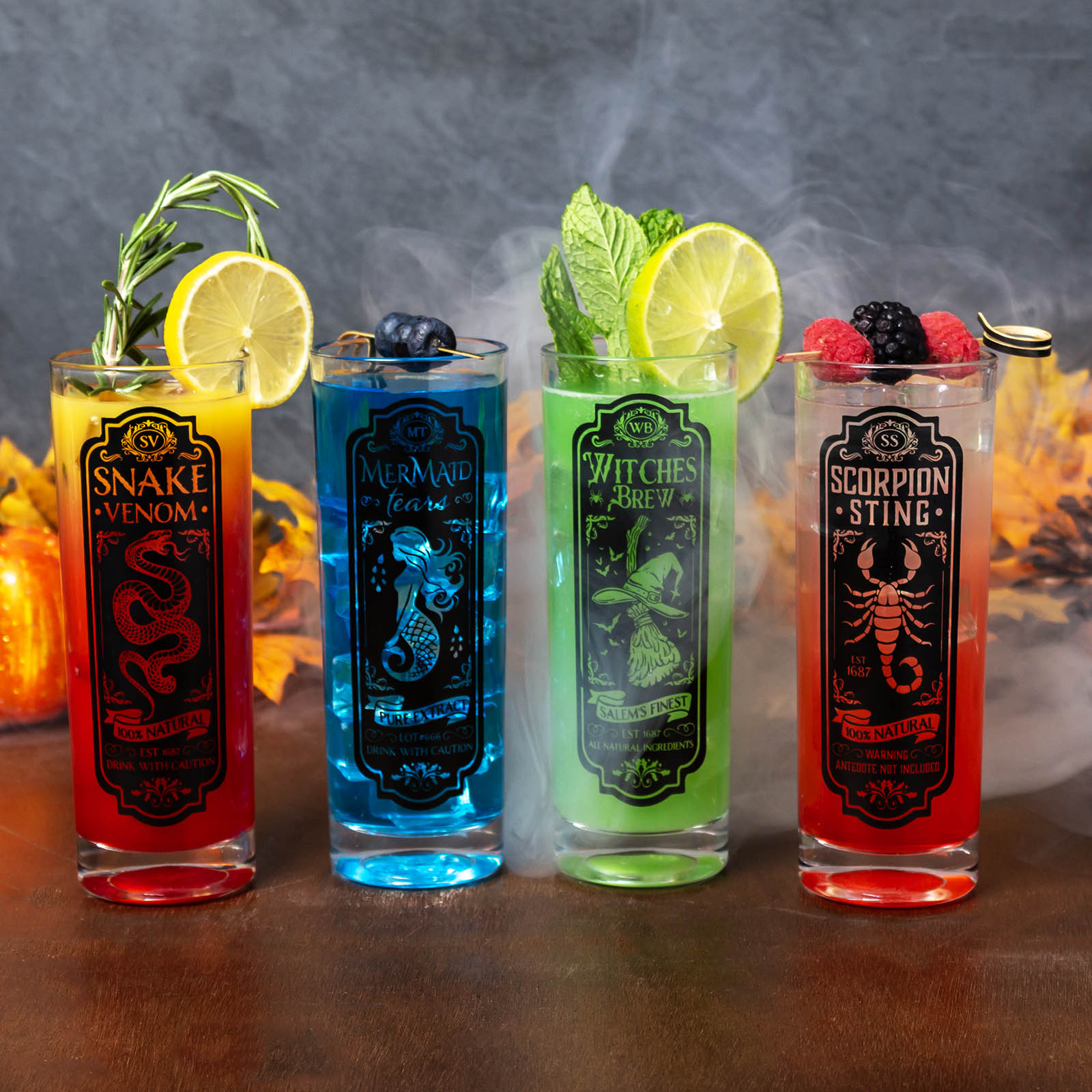 BarConic Highball & Collins Glasses Set - Halloween Themed Apothecary Design Drinking Cups | Perfect for Cocktail Parties, Halloween Decor & Gothic Home Bar Setup