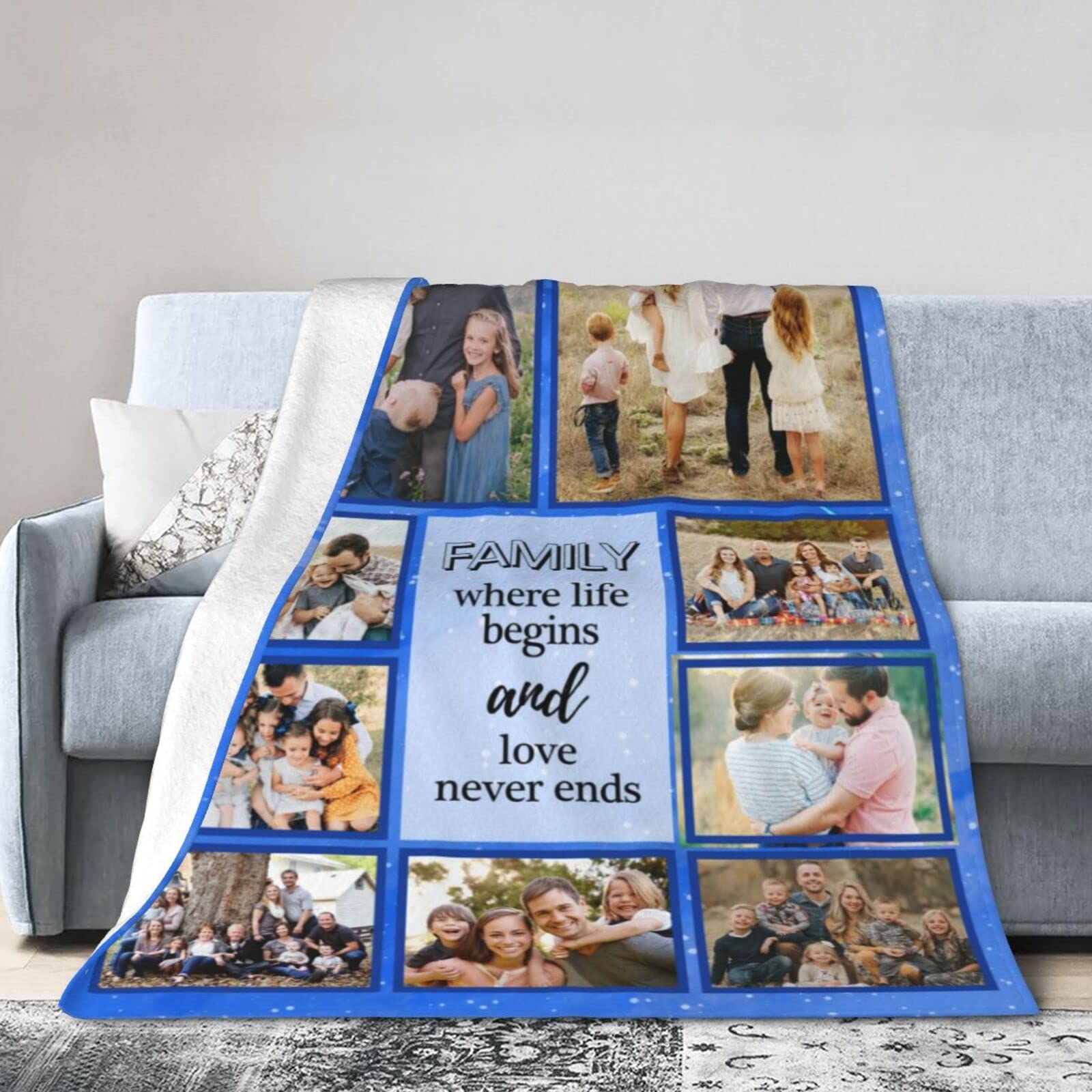 Custom Photo Blanket - Personalized Family Blanket with Photos & Text, Unique Gift for Son & Daughter from Mom | Birthday, Anniversary, Christmas Gift | Cozy Home Decor & Keepsake for Loved Ones