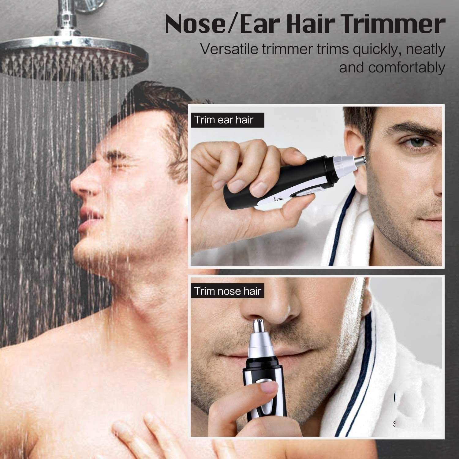 Electric Nose & Ear Hair Trimmer - Rechargeable, Painless & Silent Grooming Kit for Men (Black/White) - Perfect for Travel, Home & Personal Care