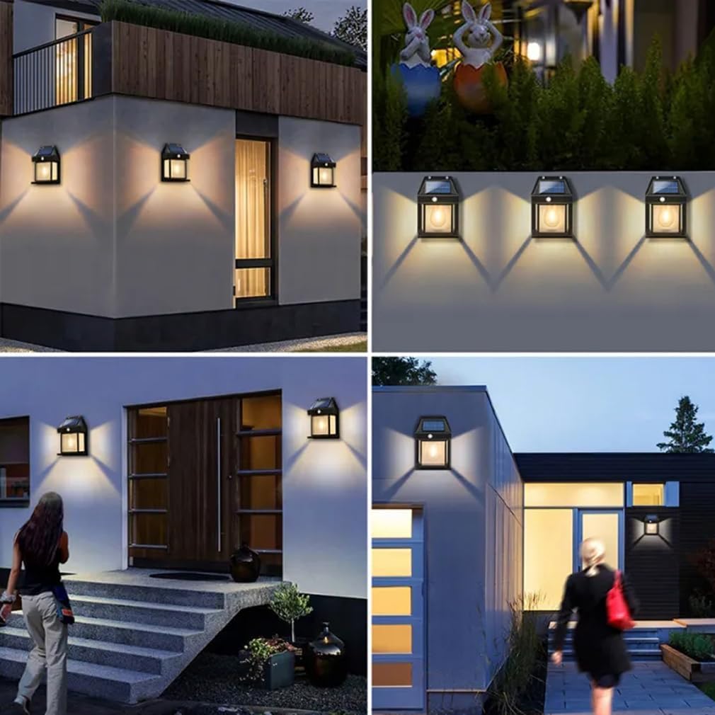 Solar Powered Motion Sensor Outdoor Lights - 600LM Brightness, 3 Lighting Modes, IP65 Waterproof, 1800mAh Battery for Patio, Porch, Garage & Garden - Dusk to Dawn Security Lighting (Black)