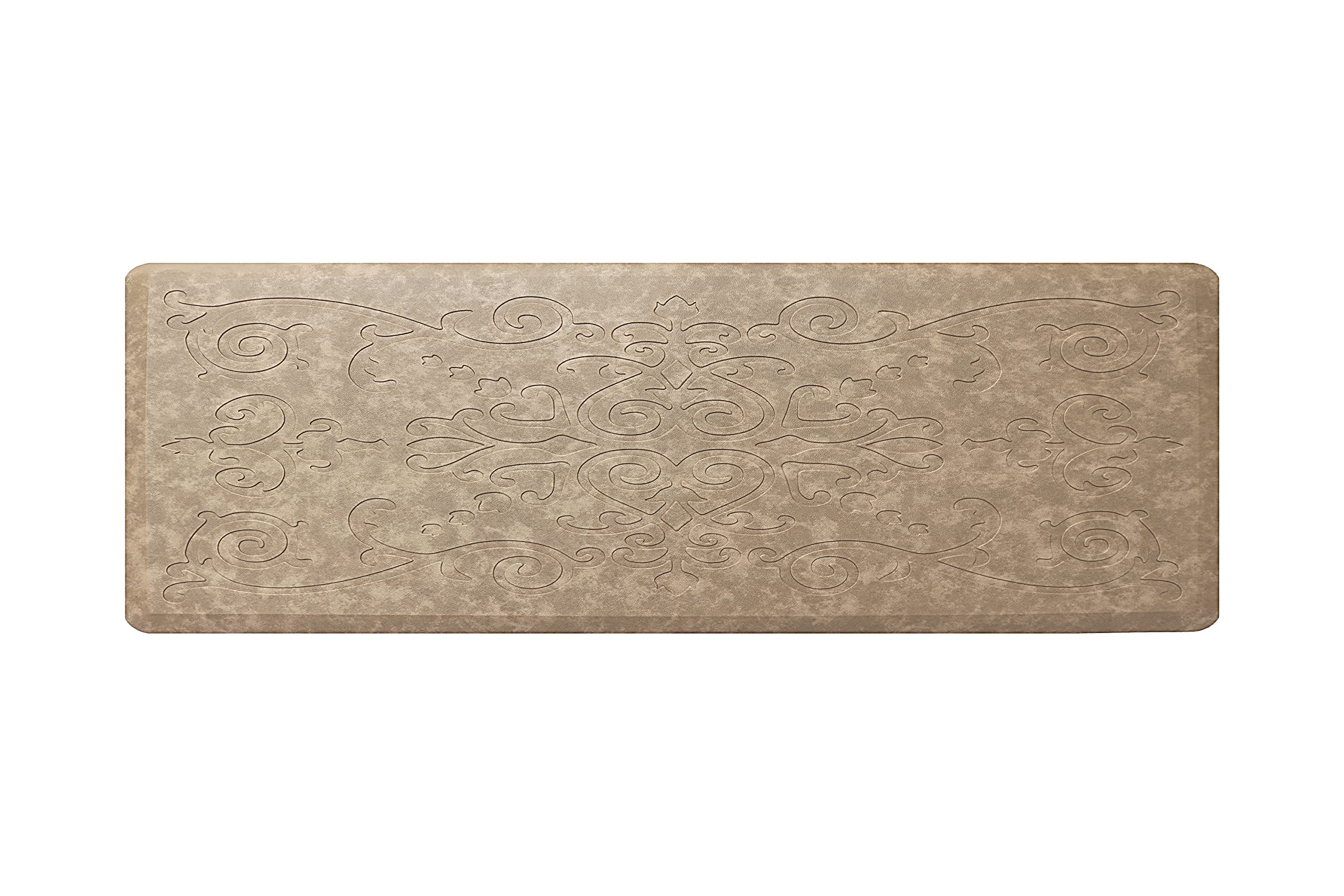 J&V TEXTILES Medallion Embossed Anti-Fatigue Kitchen Mat - Thick Non-Slip Waterproof Floor Rug for Standing Comfort in Kitchen, Sink, Laundry, Office & Desk Areas (Beige, 17