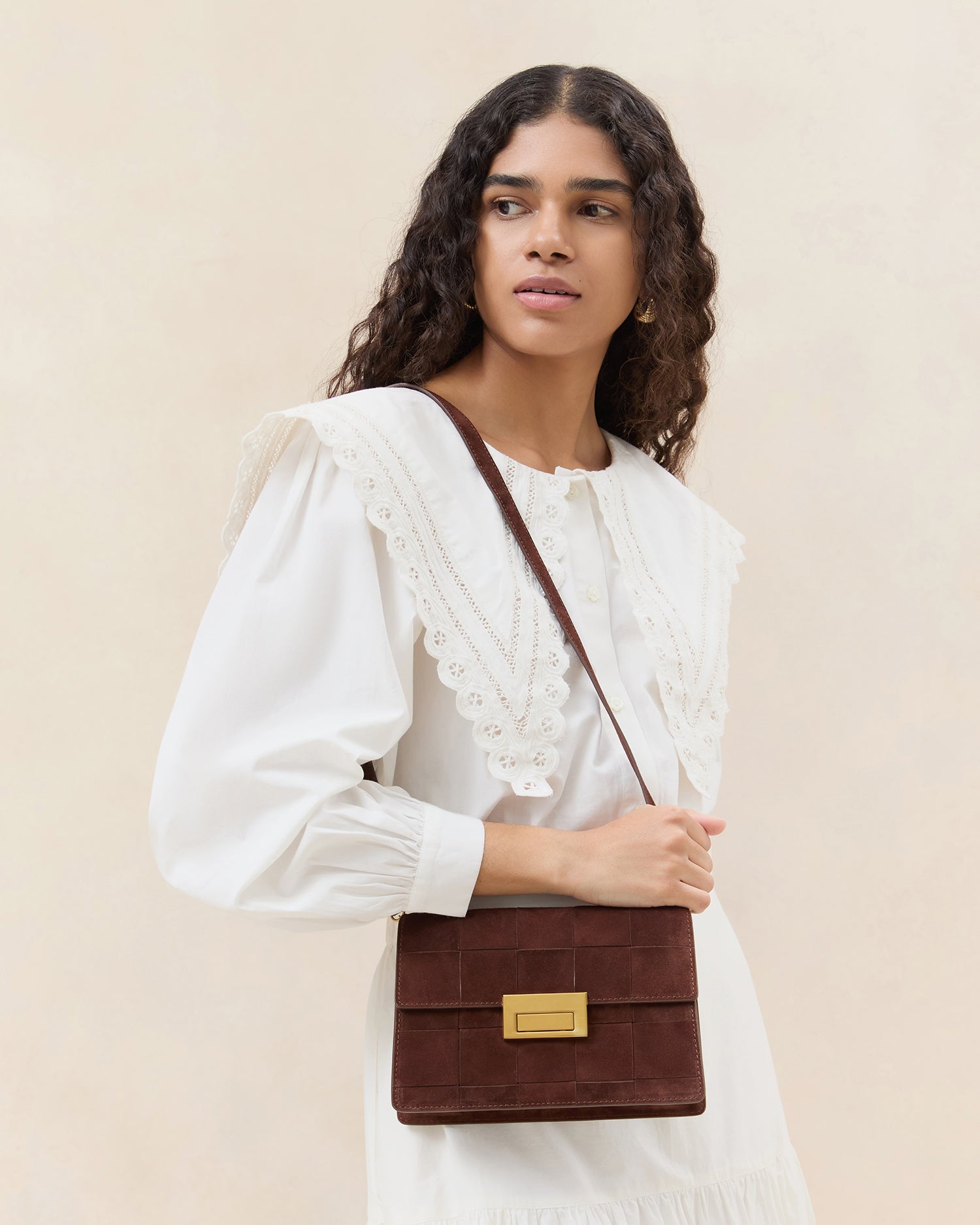 Delphine Espresso Woven Suede Shoulder Bag for Women - Stylish Crossbody Purse with Adjustable Strap - Perfect for Work, Travel & Everyday Use