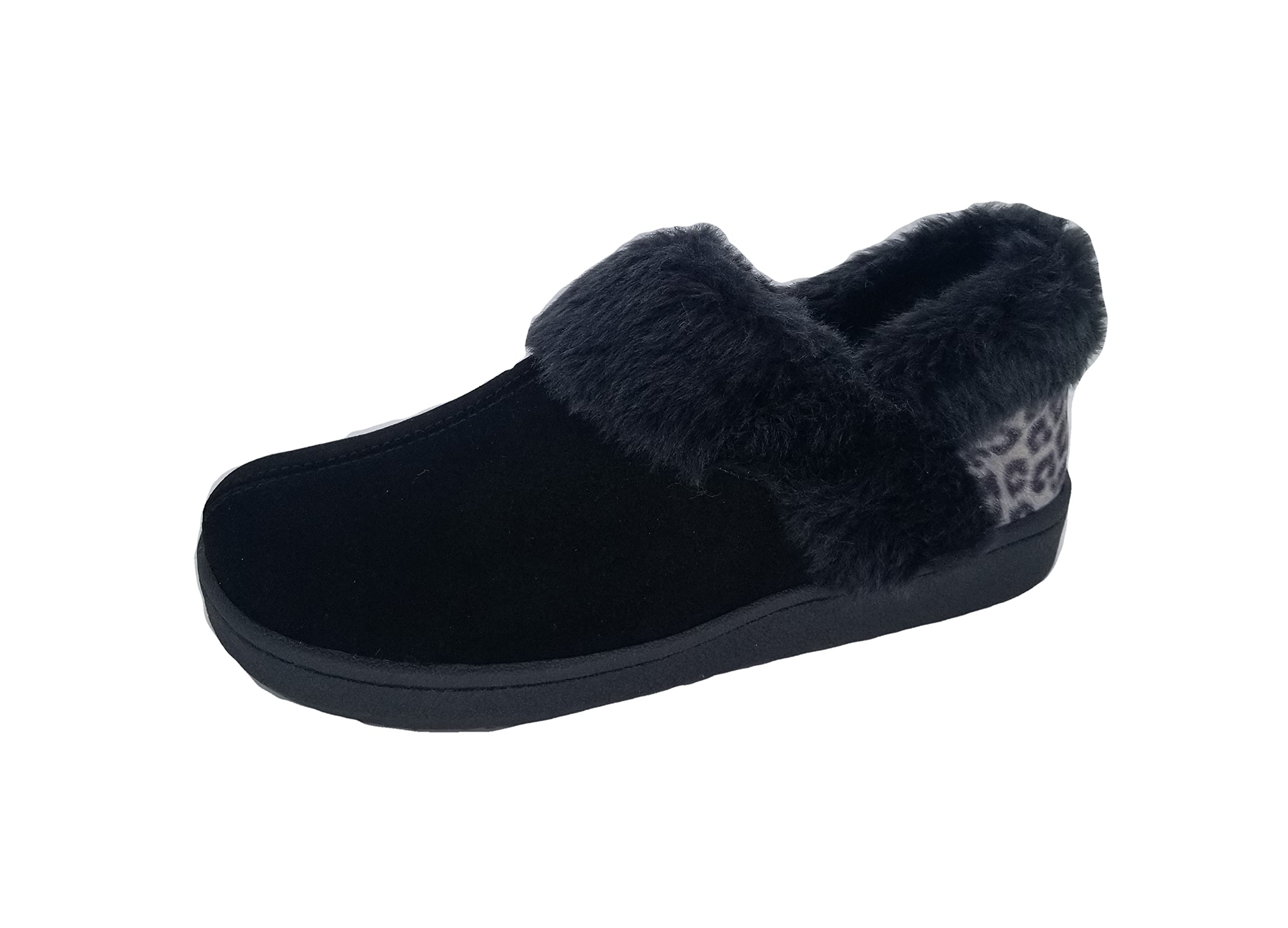 Clarks Women's Suede Leather Ankle Bootie Slippers JMH2034 - Plush Faux Fur Lined Indoor Outdoor House Shoes - Cozy Winter Booties for Home, Office & Casual Wear