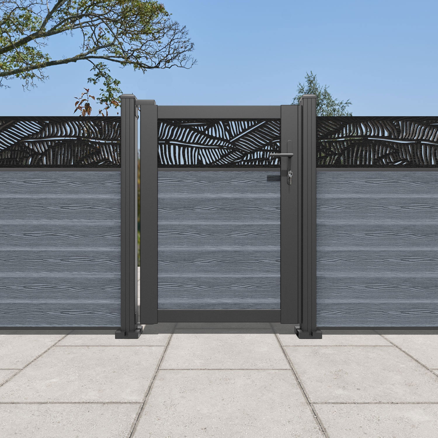 Classic Wrought Iron Feather Pedestrian Gate - Anthracite Black Finish for Garden, Patio, and Driveway Entryway
