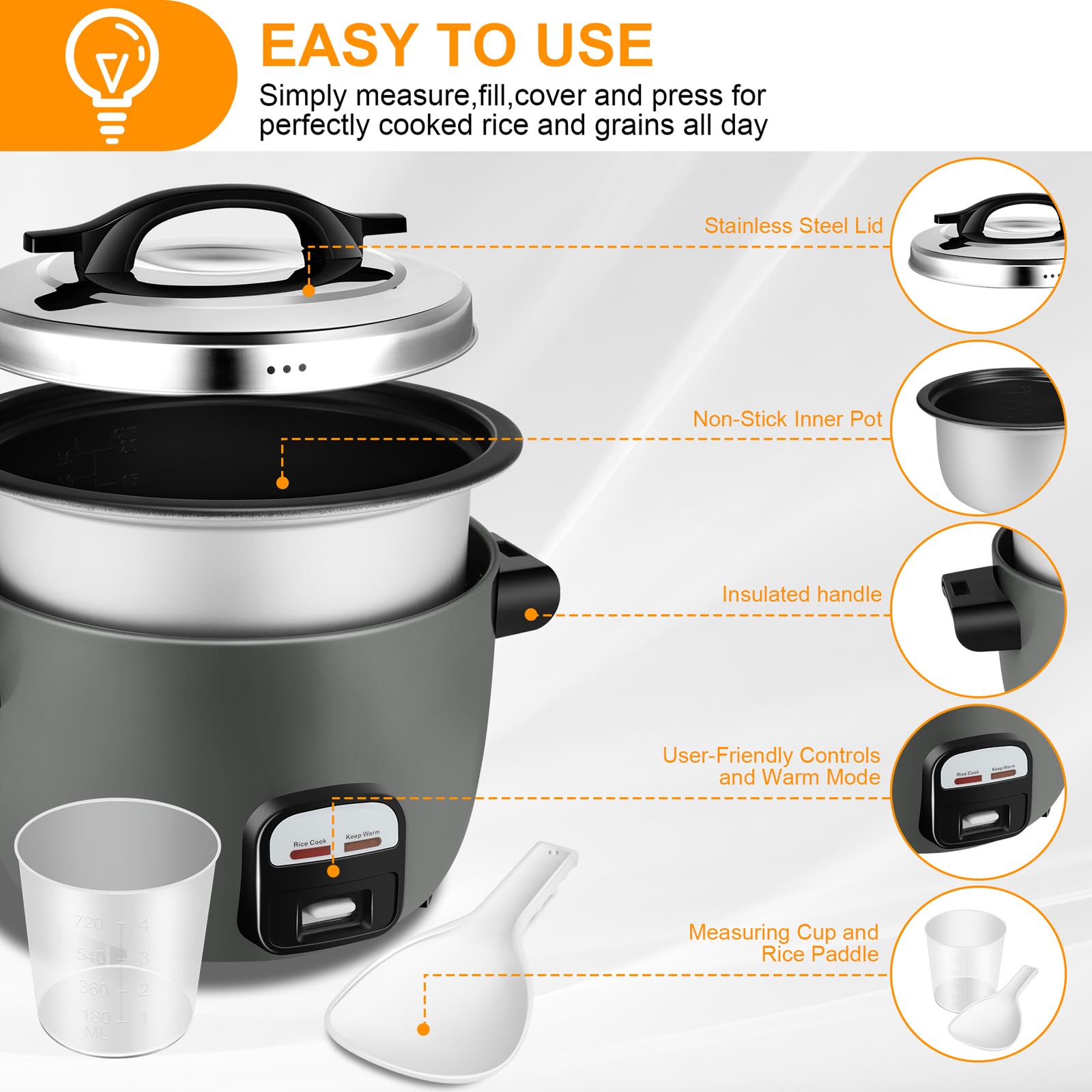 40 Cups (Cooked) Commercial Rice Cooker & Warmer - Large Capacity Electric Rice Cooker for Restaurants, Catering & Events - Perfect for Buffets, Parties & Food Service Businesses