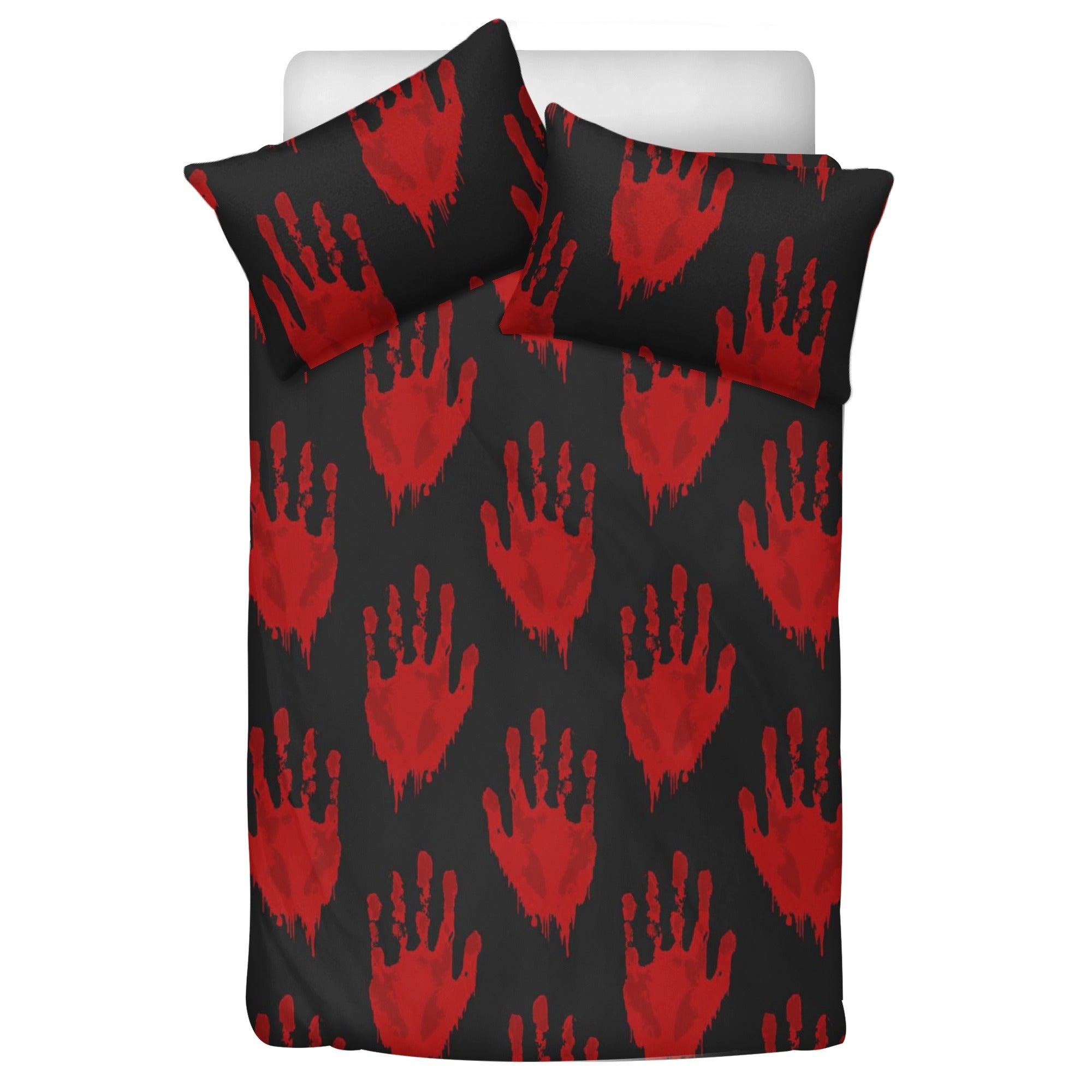 Scary Bloody Hand Print Bedding Set - 3 Piece Halloween Horror Decor for Bedroom, Haunted House, or Themed Party