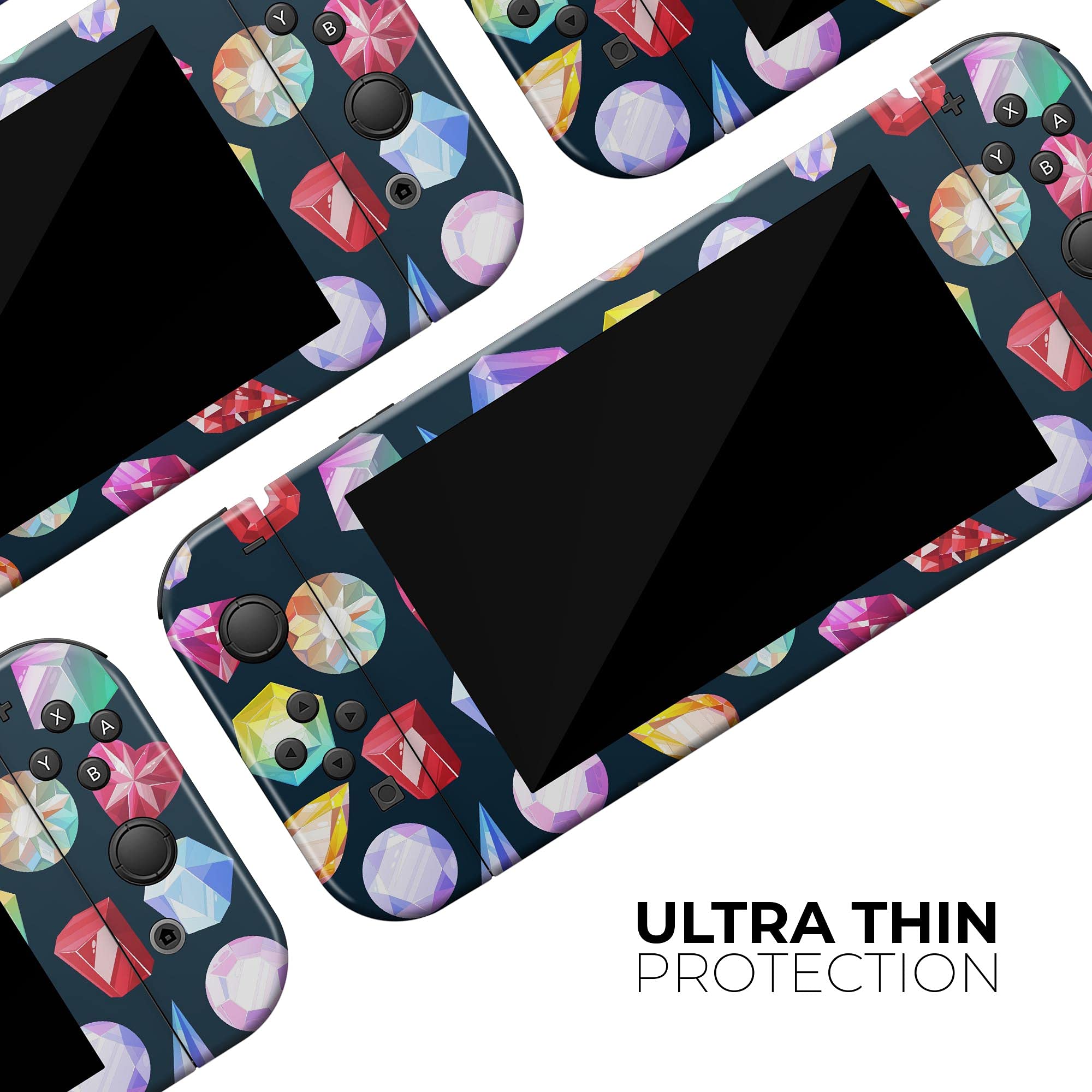 Nintendo Switch & Joy-Con Skin Decal - Scratch-Resistant Removable Vinyl Wrap Cover with Colorful Vector Gems - Perfect for Gaming Protection & Customization