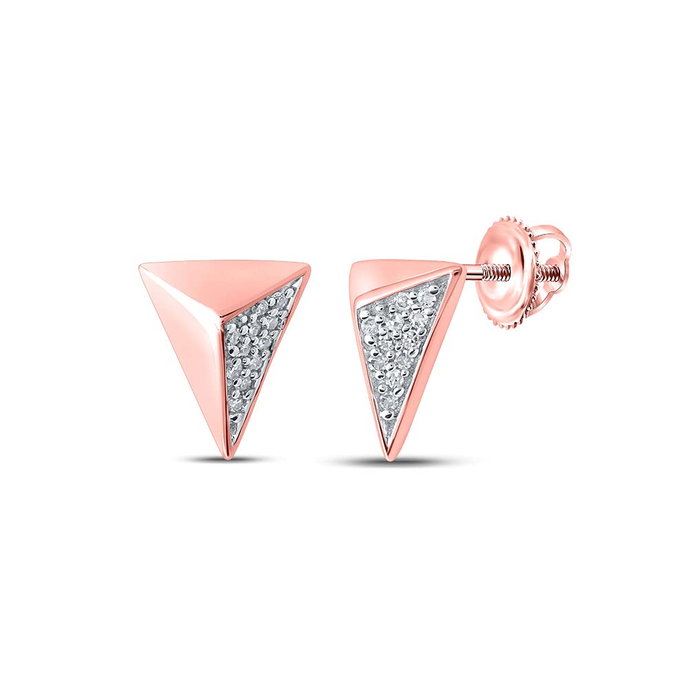 10K Rose Gold Women's Round Diamond Triangle Stud Earrings - 1/20 Cttw - Perfect for Weddings, Parties & Everyday Elegance