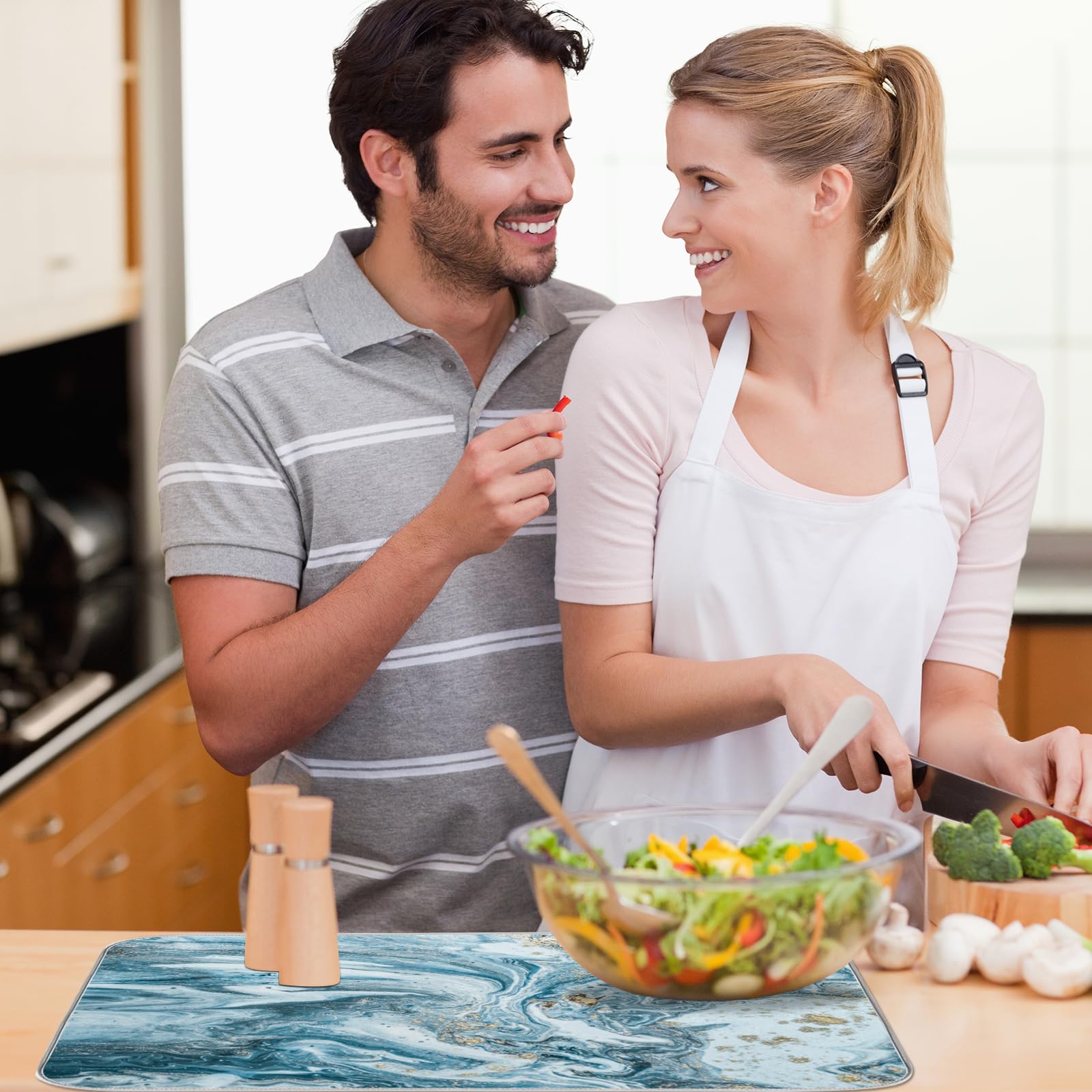 Marble Dish Drying Mat 16x18 Inch - Absorbent Kitchen Counter Mat for Dishes & Utensils