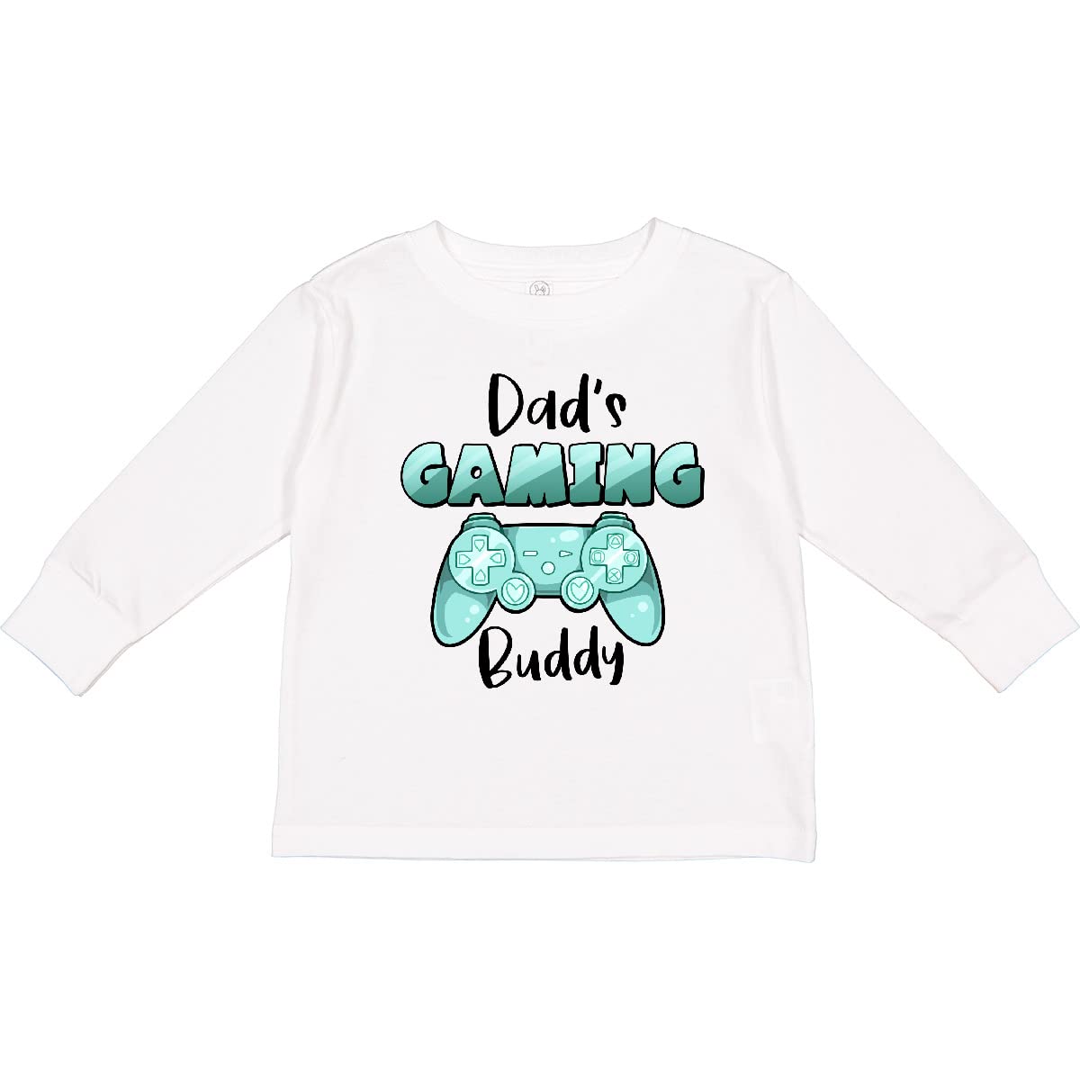 Inktastic Dad's Gaming Buddy - Aqua Controller Toddler Long Sleeve T-Shirt for Boys & Girls | Cute Gamer Kids Outfit | Perfect for Family Gaming Nights & Playdates