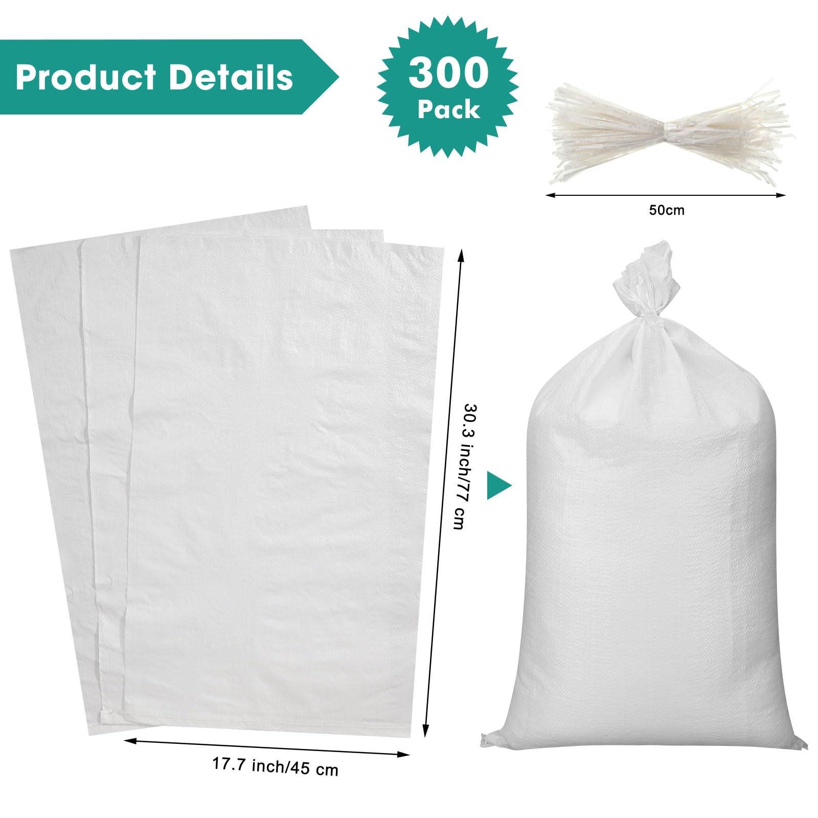 200 Pcs Heavy Duty White Woven Polypropylene Sand Bags - 18