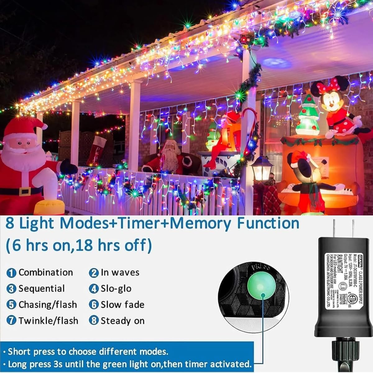 33ft 400 LED Waterproof Icicle Christmas Lights - 8 Modes with Timer for Indoor/Outdoor Holiday Decor