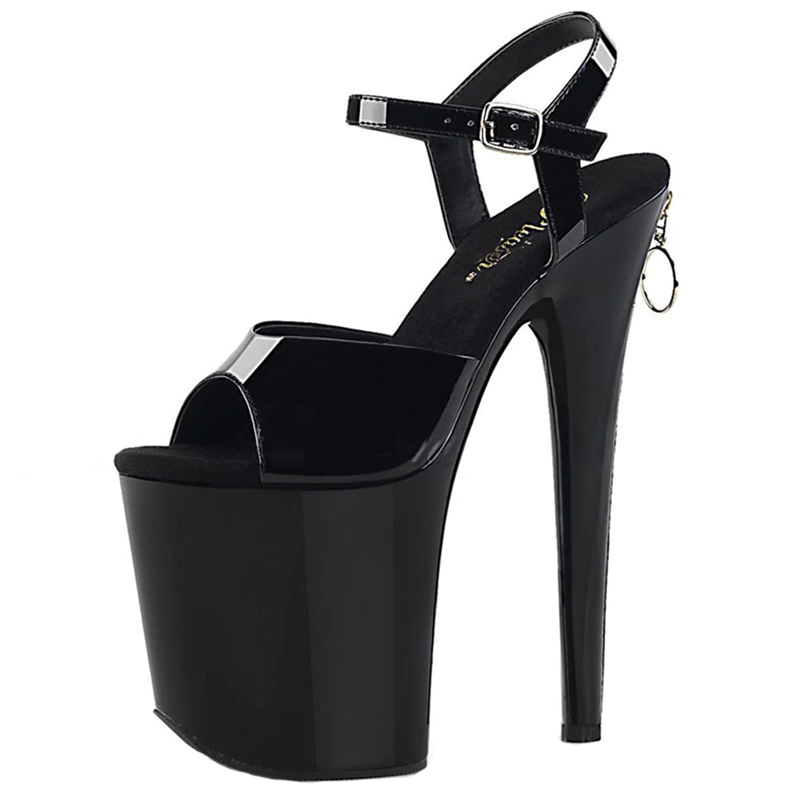 BeAUZQ 20CM Women's Open Toe Stiletto Sandals - Zipper Design Platform High Heels for Nightclub, Pole Dance & Evening Parties (Black) | Sexy Fashion Pumps for Women