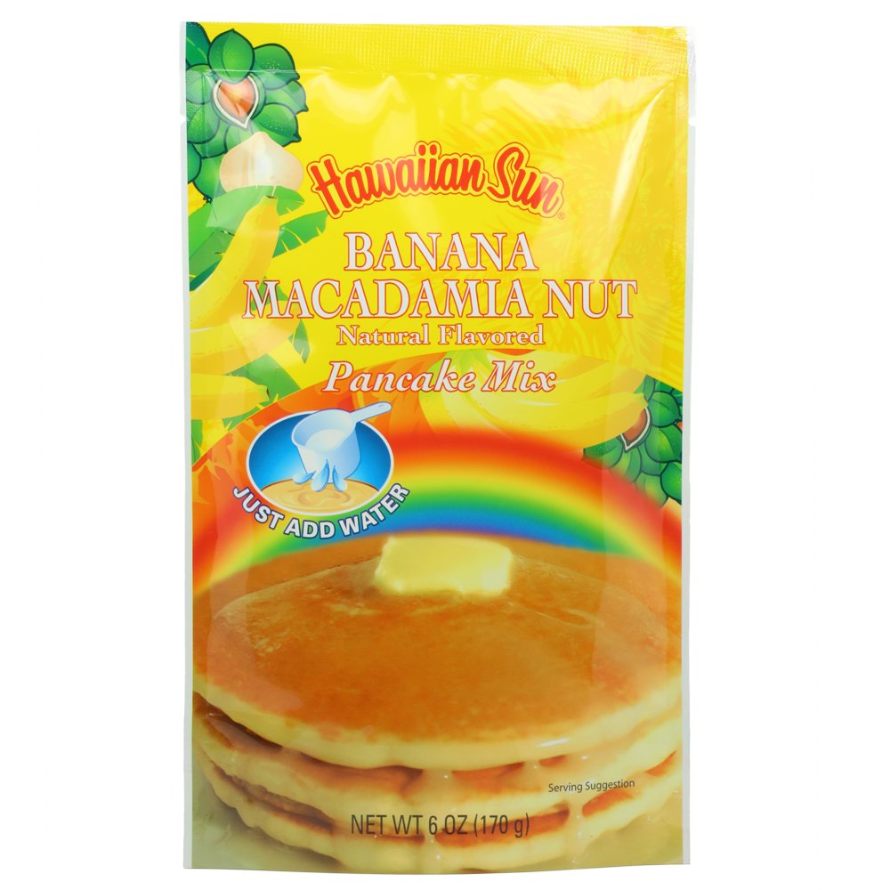 Hawaiian Sun Banana Macadamia Nut Pancake Mix - 6oz (Pack of 3) | Gluten-Free Breakfast Pancake Mix for Fluffy Pancakes | Perfect for Family Brunch, Camping & Holiday Breakfasts