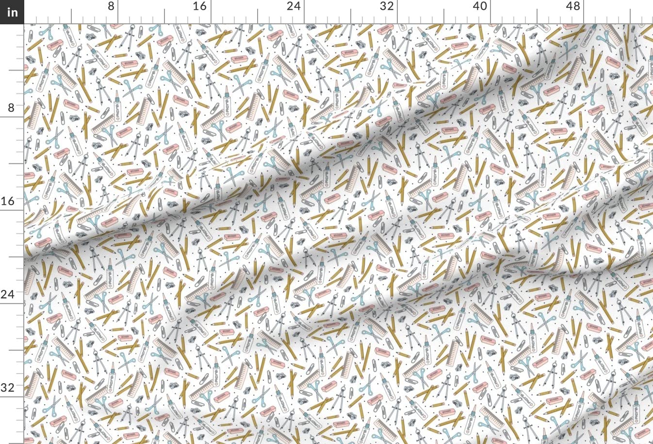 Premium Spoonflower Fabric - Back Art Math Classroom Scissors Yellow Blue Pencil Print on Soft Minky Fabric Fat Quarter - Perfect for Sewing Baby Blankets, Quilt Backing & Plush Projects | Ideal for Nursery Decor, DIY Crafts & Educational Classroom Materials