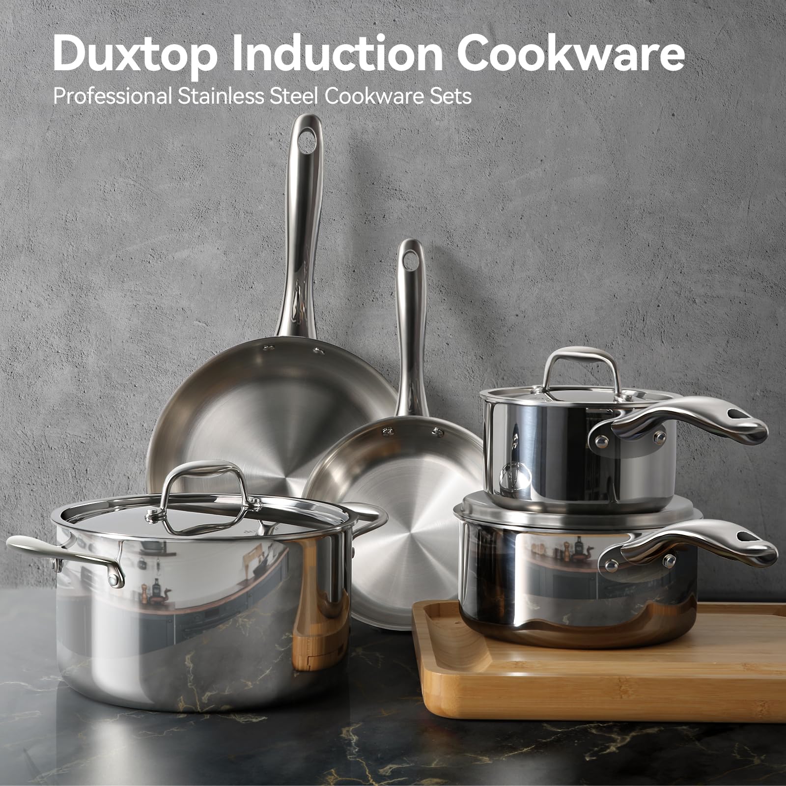 Duxtop 9-Piece Tri-Ply Stainless Steel Cookware Set - Induction Compatible Pots & Pans for Professional Cooking | Perfect for Home Chefs, Restaurants & RV Kitchens
