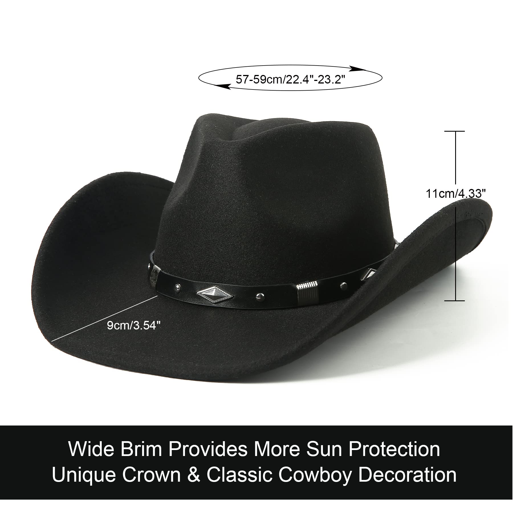 Lanzom Classic Wide Brim Felt Cowboy Hat for Women & Men - Western Cowgirl Hat with Belt Buckle - Perfect for Rodeo, Country Music Festivals & Outdoor Adventures