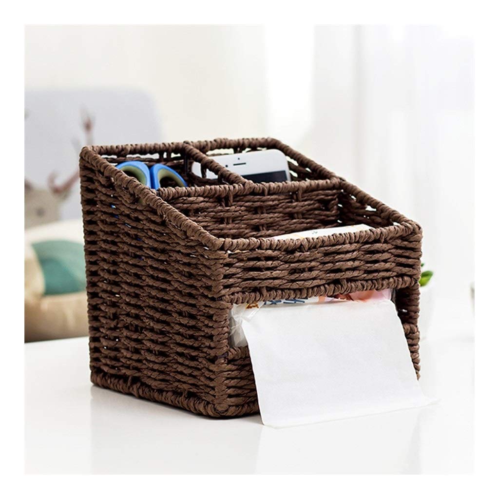 Rattan Desk Pen Holder & Multifunctional Storage Box - Home Office Organizer with Tissue Holder & Remote Control Basket | Perfect for Desk Organization, Stationery Storage & Home Decor