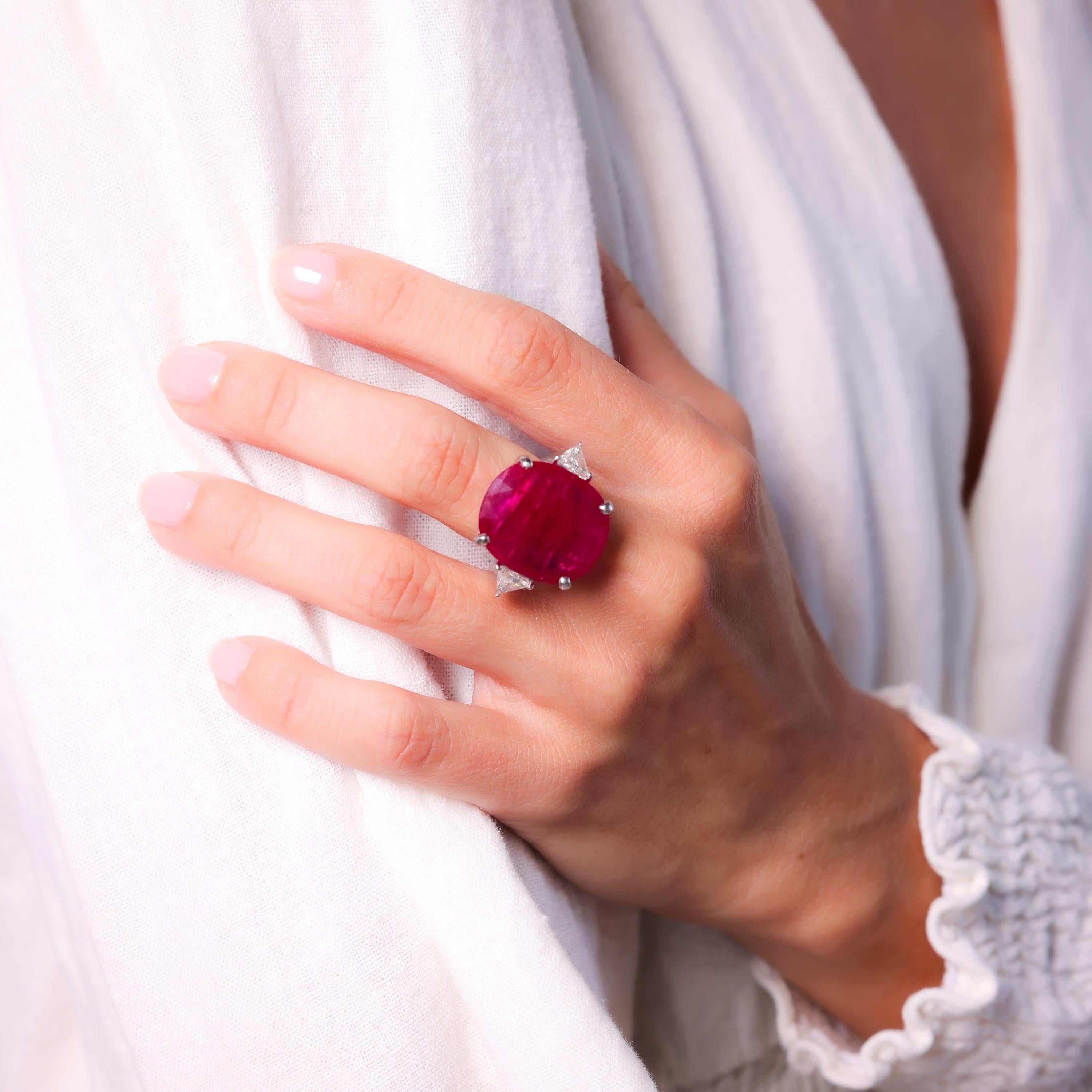 21.38 Carat GIA Certified Oval Ruby Diamond Cocktail Ring in 18K White Gold | Elegant Jewelry for Parties, Weddings & Special Occasions